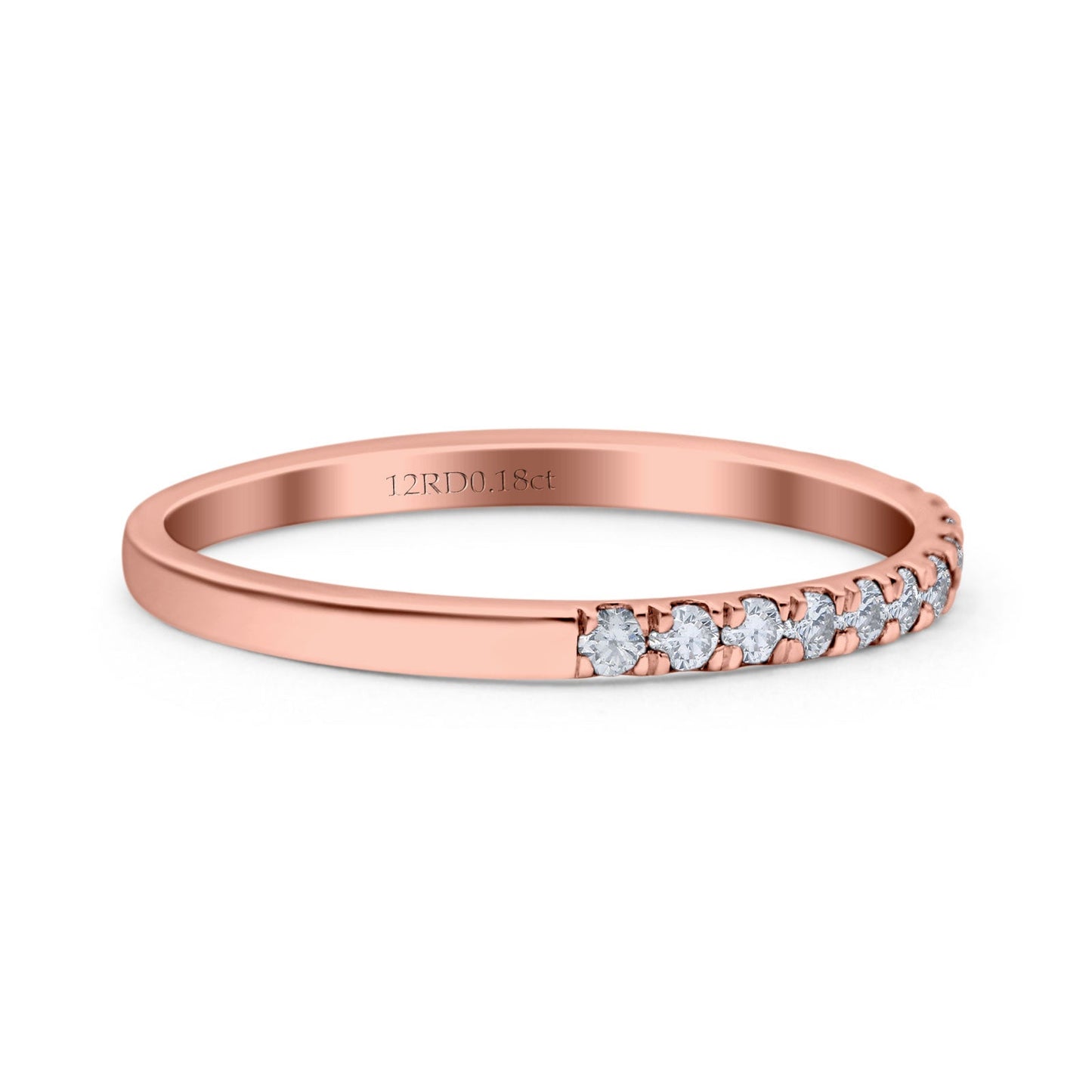 14K Rose Gold 0.18ct Round 2mm G SI Stackable Eternity Diamond Engagement Wedding Band Ring Size 6.5