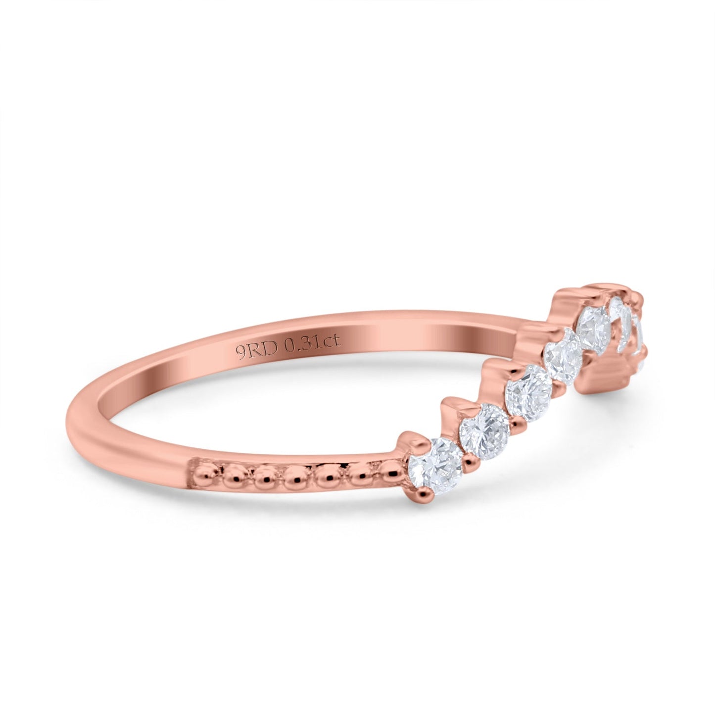 14K Rose Gold 0.31ct Round Midi Curved Art Deco 4.5mm G SI Half Eternity Diamond Band Engagement Wedding Ring Size 6.5