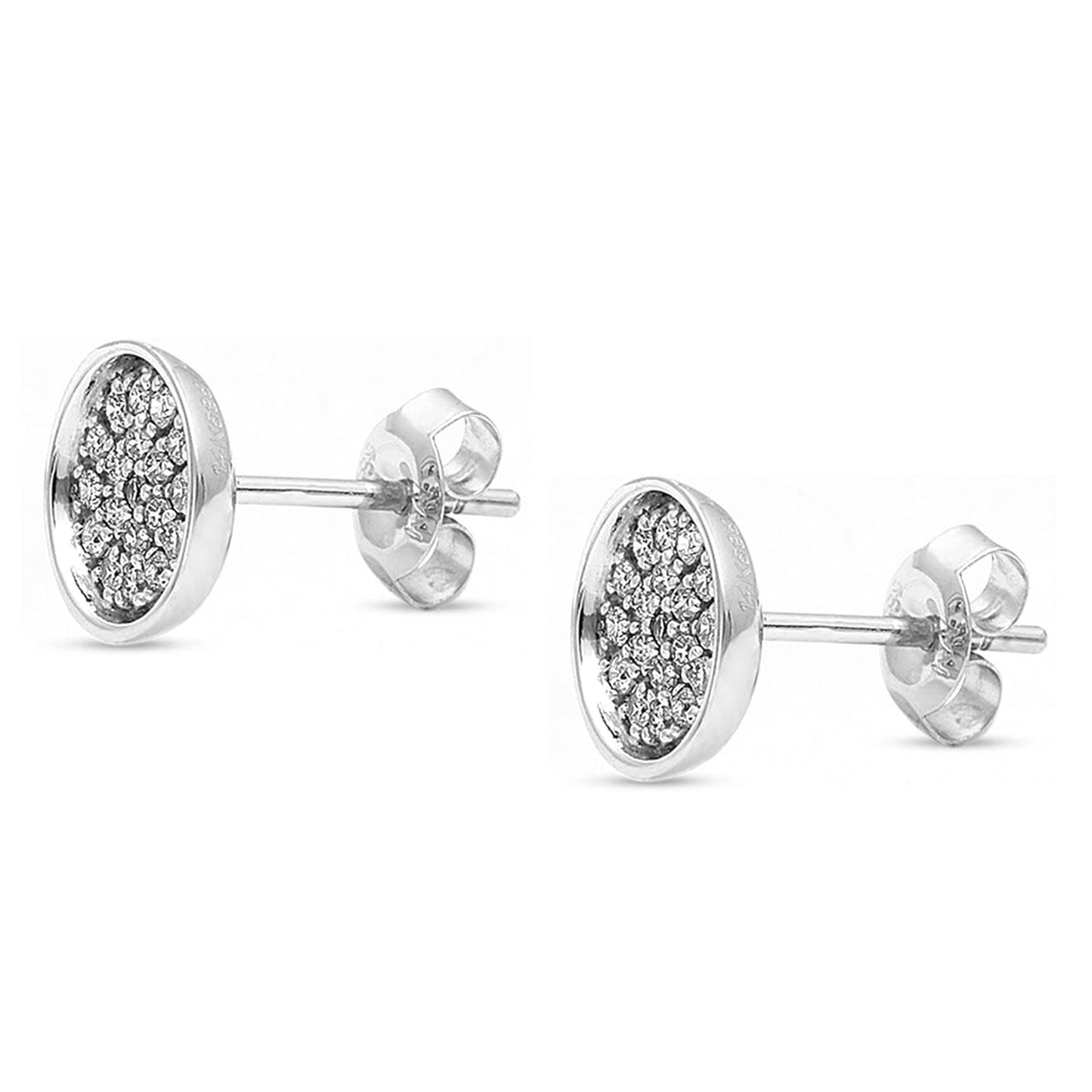 Solid 14K White Gold 8mm Round Circle Diamond Stud Earring Wholesale