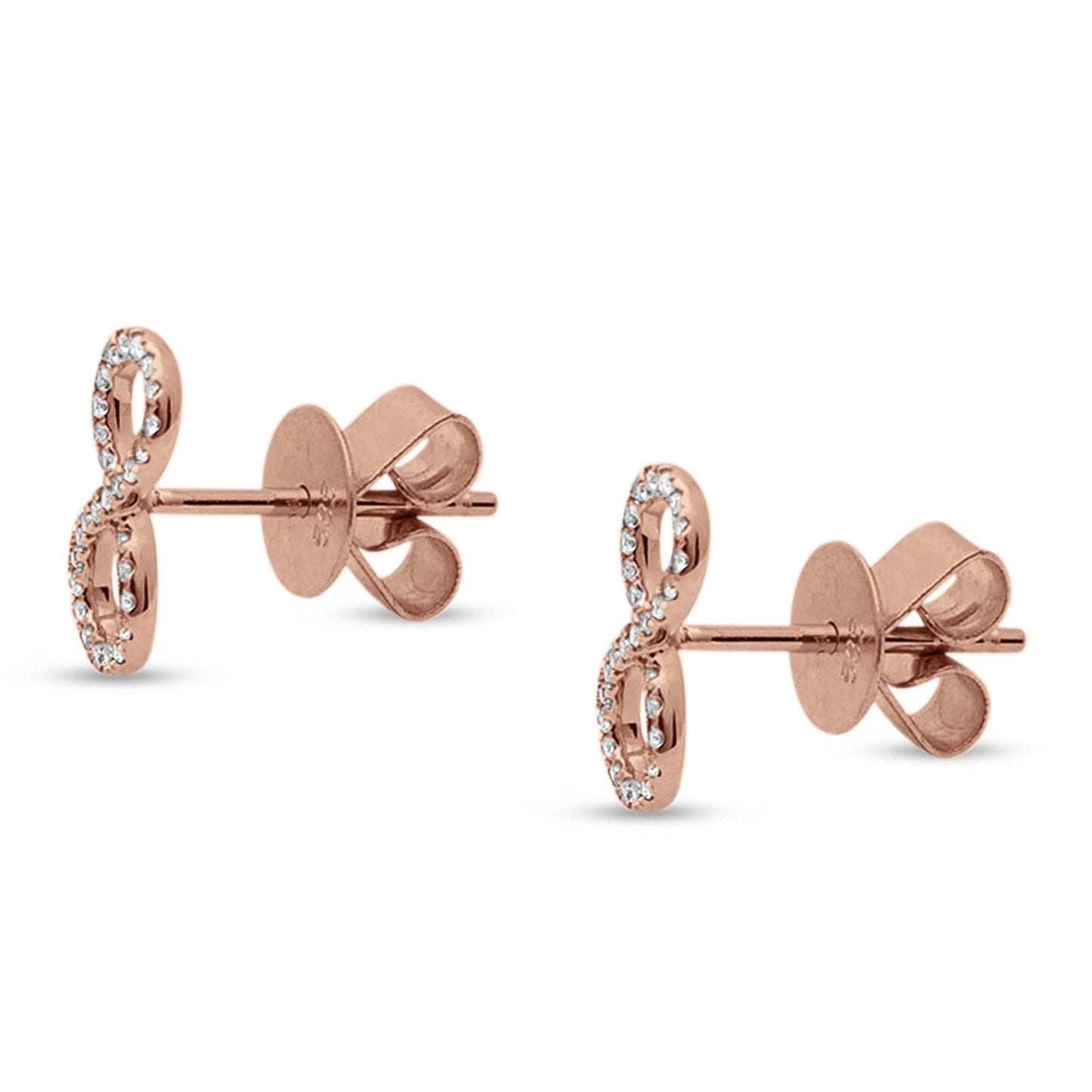 14kt Solid Rose Gold Infinity Sign Stud Diamond Earrings Wholesale