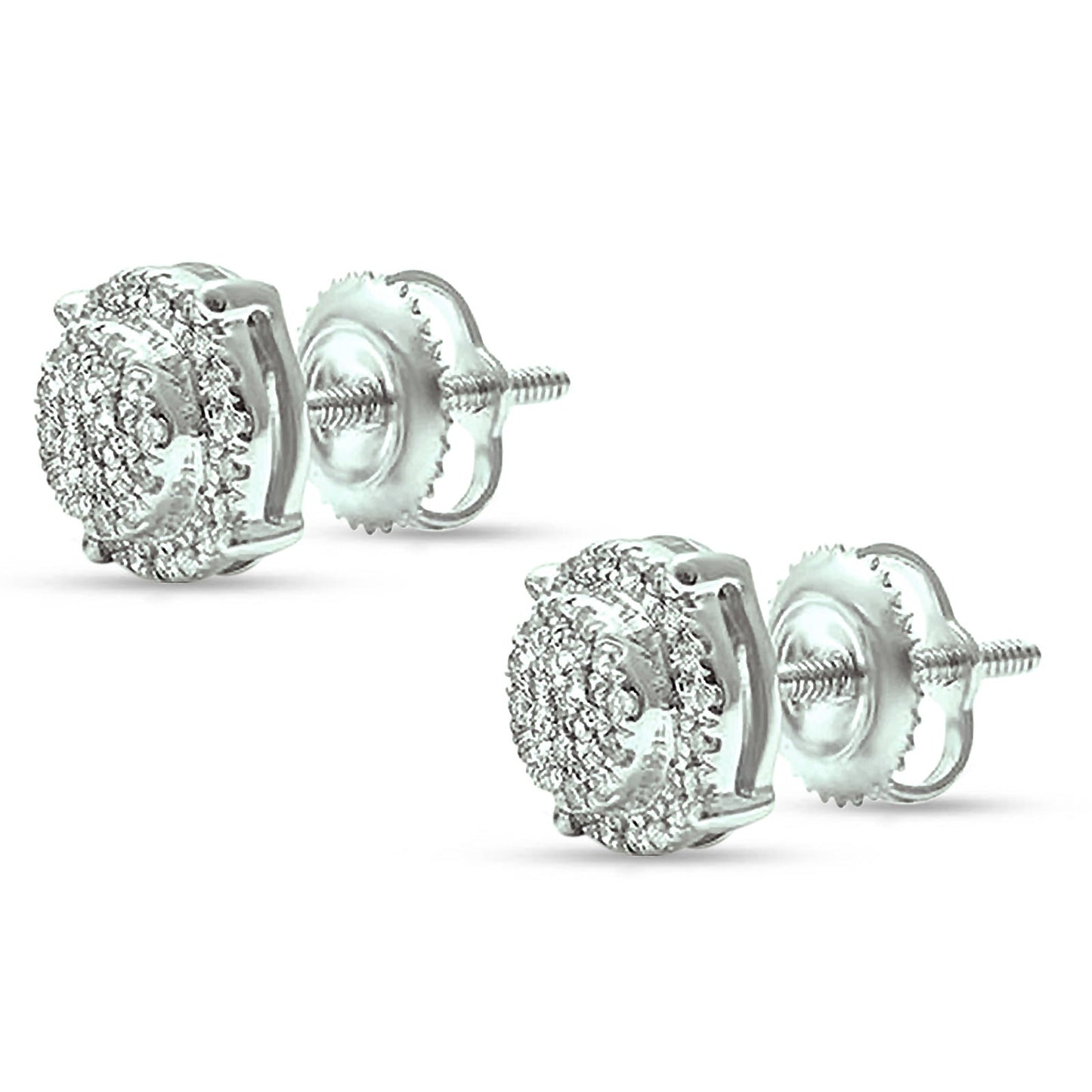 Solid 14K White Gold 7.5mm Round Diamond Cluster Stud Earrings Wholesale