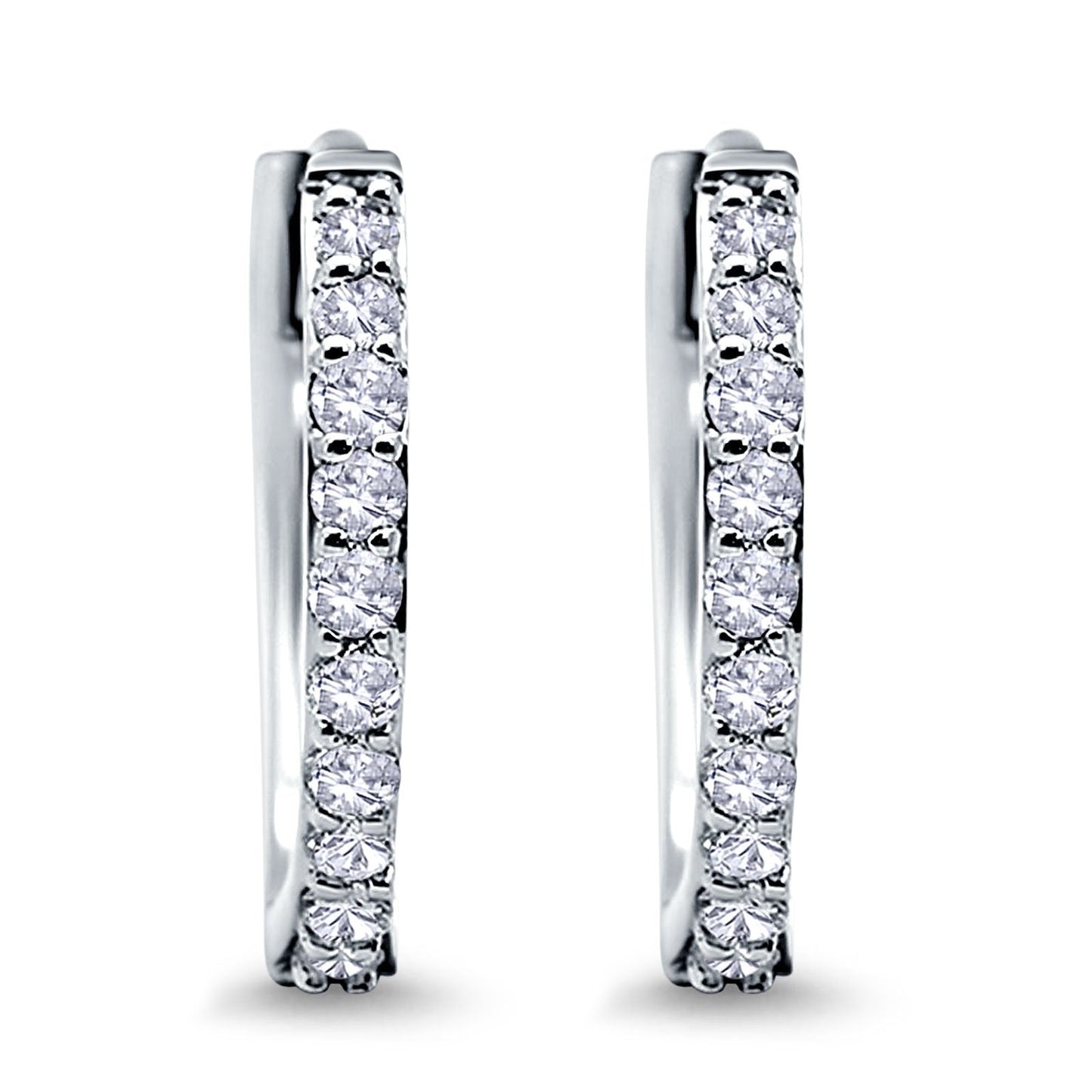 14K White Gold Hoop Huggie .34ct G SI Diamond Earrings