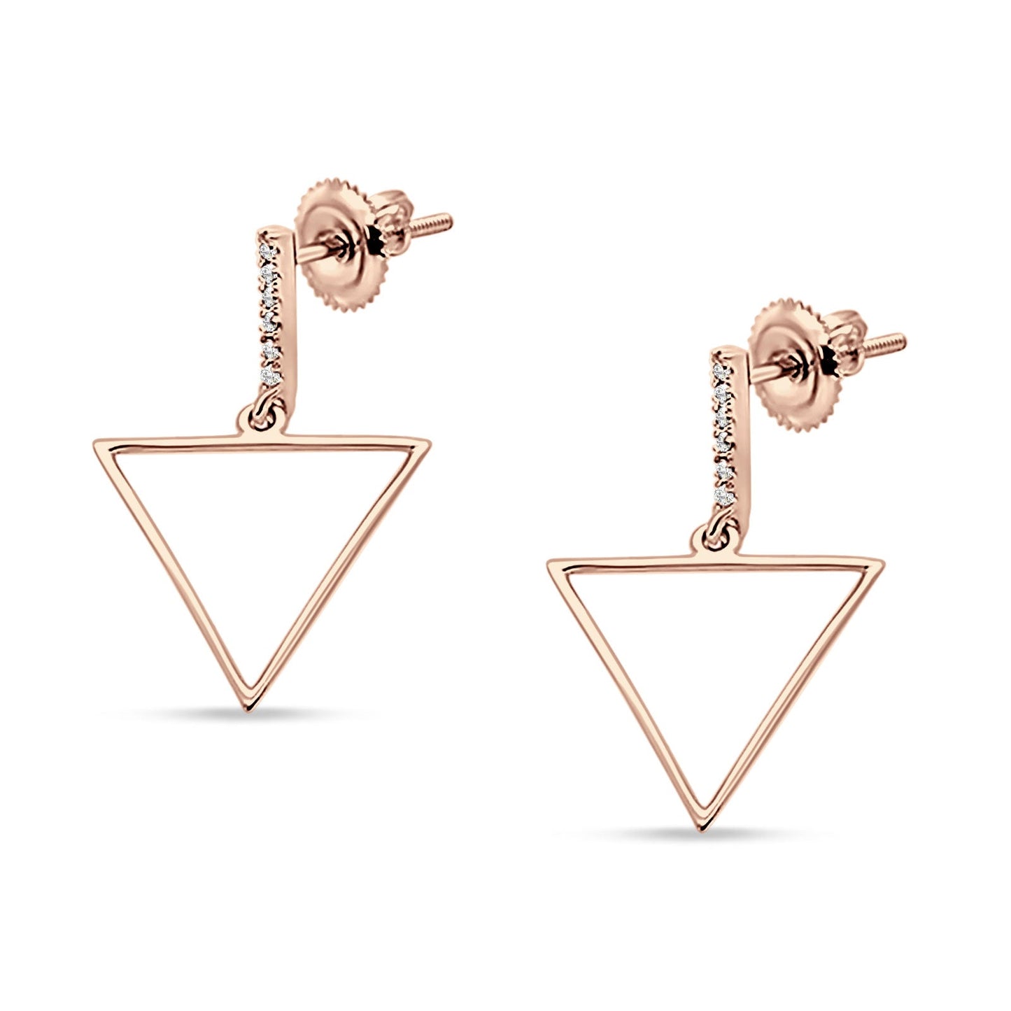 14kt Solid Rose Gold Diamond Hollow Triangle Trendy Earrings Wholesale