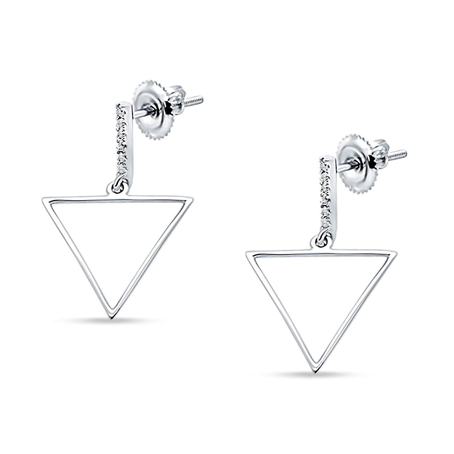 14kt Solid White Gold Diamond Hollow Triangle Trendy Earrings Wholesale