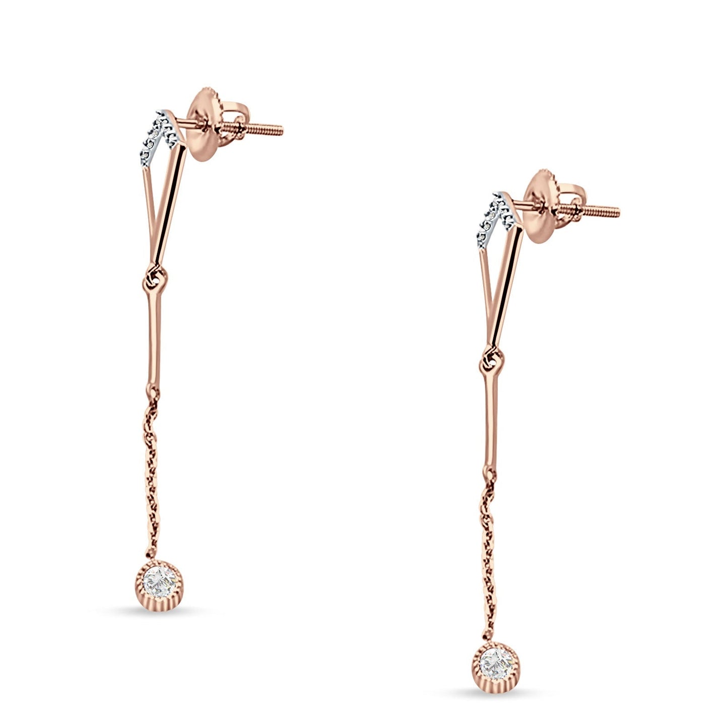 14kt Solid Rose Gold Diamond Drop Dangle Trendy Earrings Wholesale