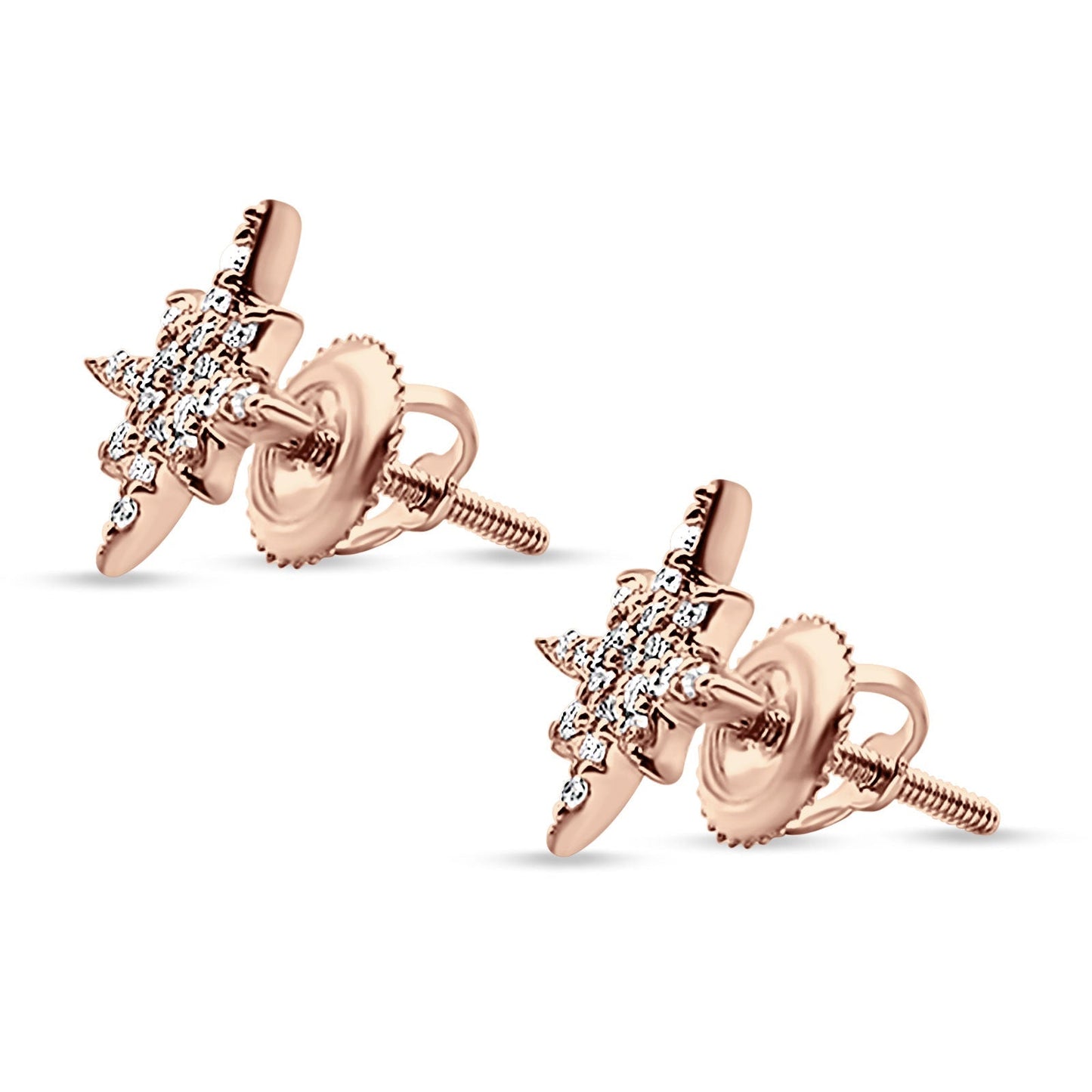 14k Solid Rose Gold Diamond Tiny Starburst Earring Wholesale