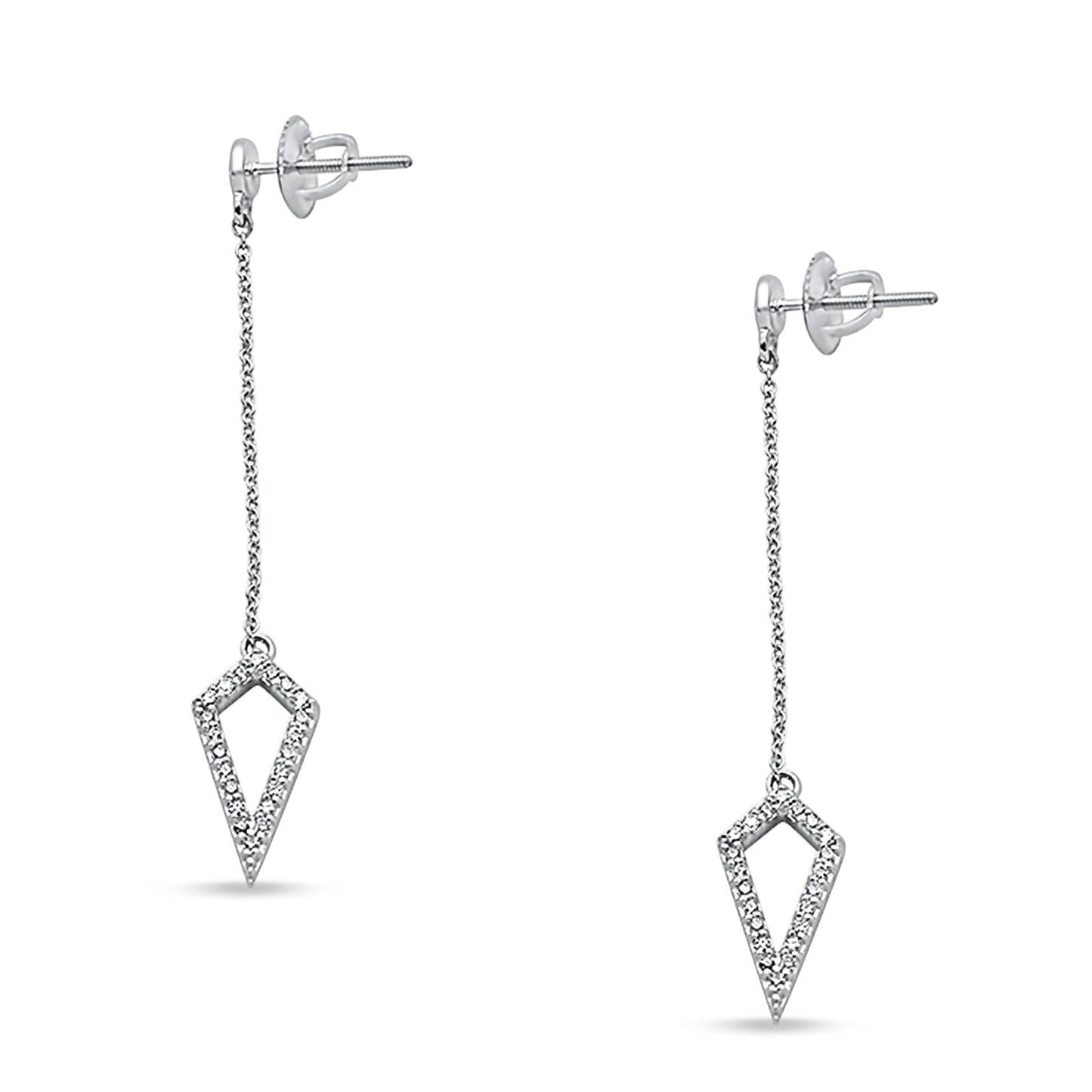 14k Solid White Gold Diamond Modern Triangle Drop Dangle Chain Earring Wholesale