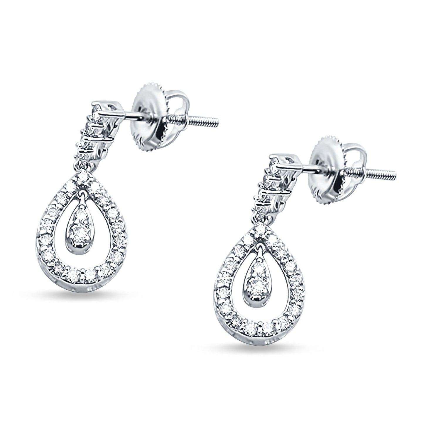 14kt Solid White Gold Exclusive Tear Drop Dangle Diamond Earrings  Wholesale