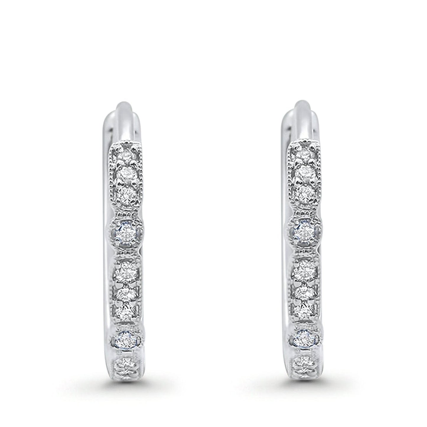 14K White Gold .11ct Hoop Huggie Diamond Earrings