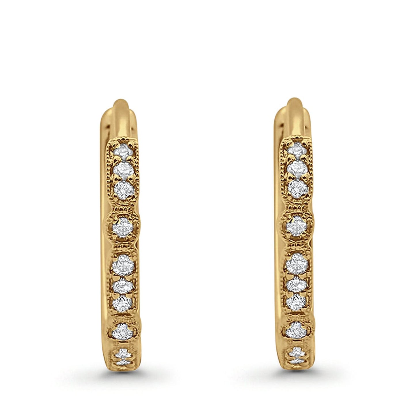 14K Yellow Gold .11ct Hoop Huggie Diamond Earrings