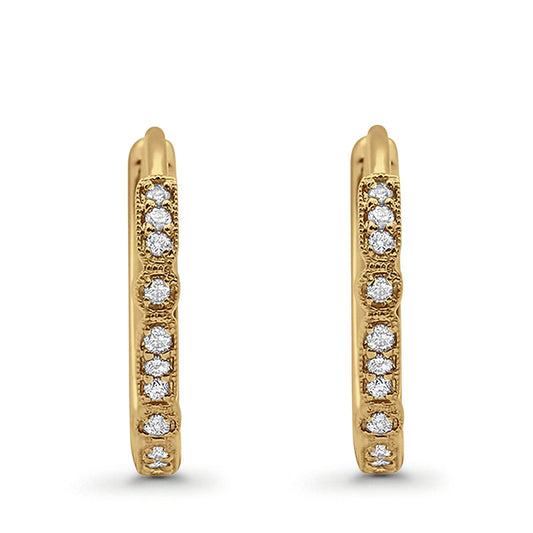 14K Yellow Gold .11ct Hoop Huggie Diamond Earrings