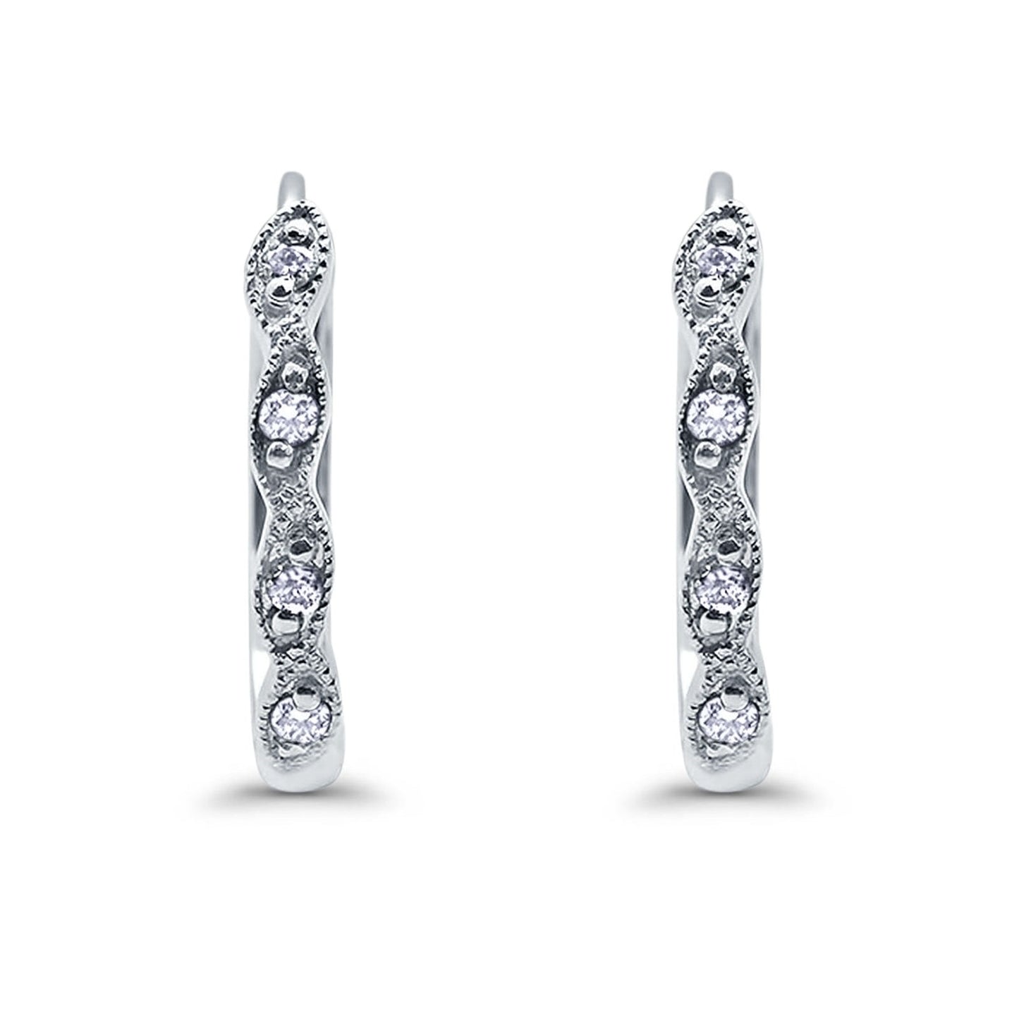 .09ct 14K White Gold Diamond Hoop Huggie Earrings