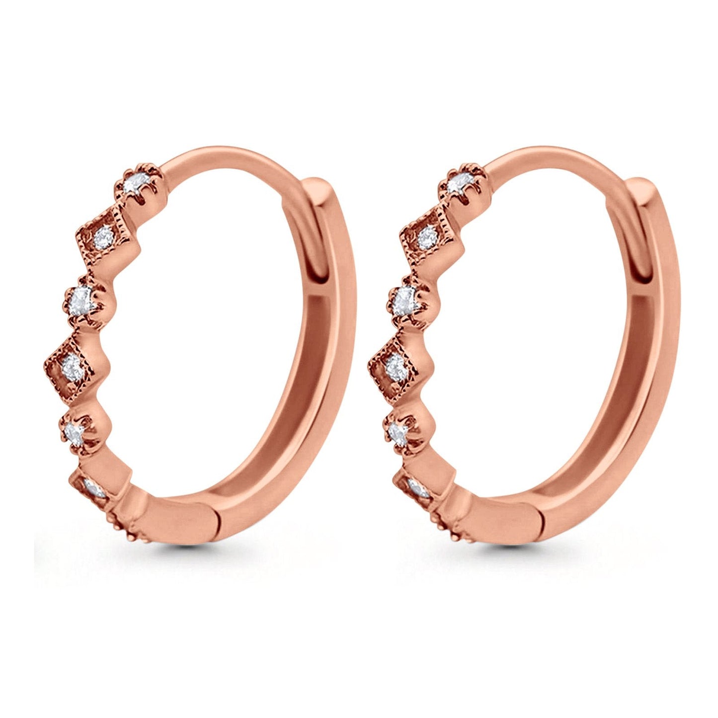 14K Rose Gold .15ct Hoop Huggie Diamond Earrings