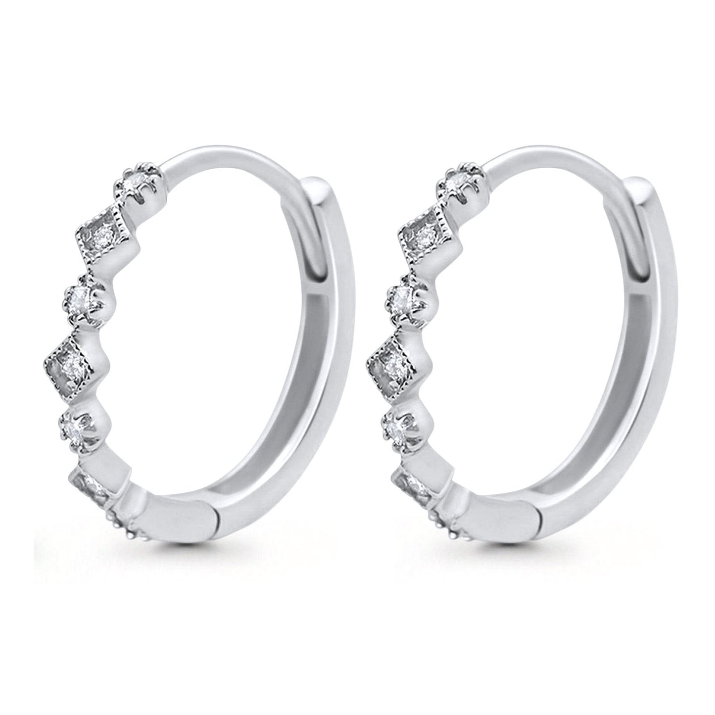 14K White Gold .15ct Hoop Huggie Diamond Earrings