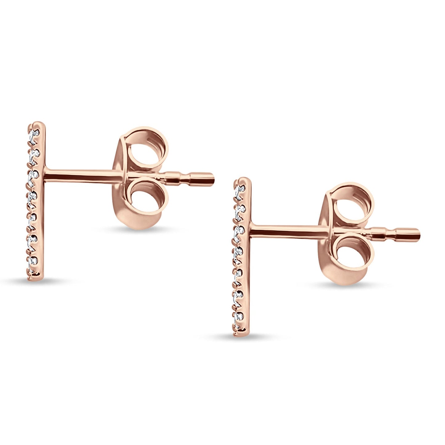 14kt Solid Rose Gold Diamond Line Modern Tracy Stud Earrings Wholesale