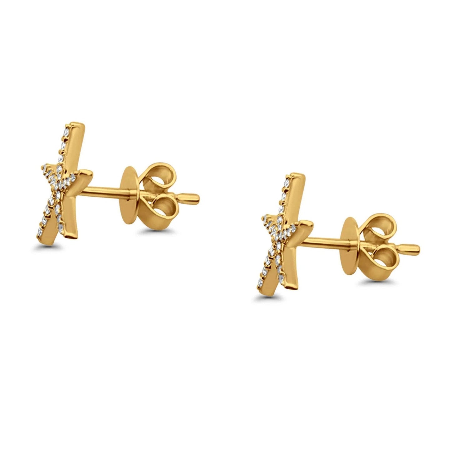 Solid 14K Yellow Gold 10mm Star Diamond Stud Earrings Wholesale