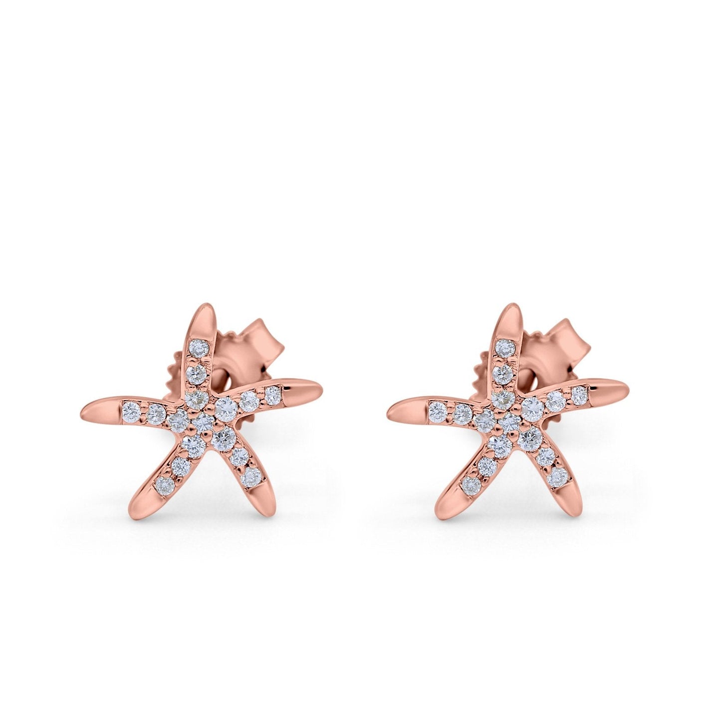 14K Rose Gold .13ct Diamond Star Earrings