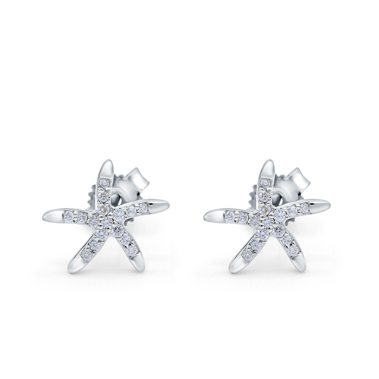 14K White Gold .13ct Diamond Star Earrings