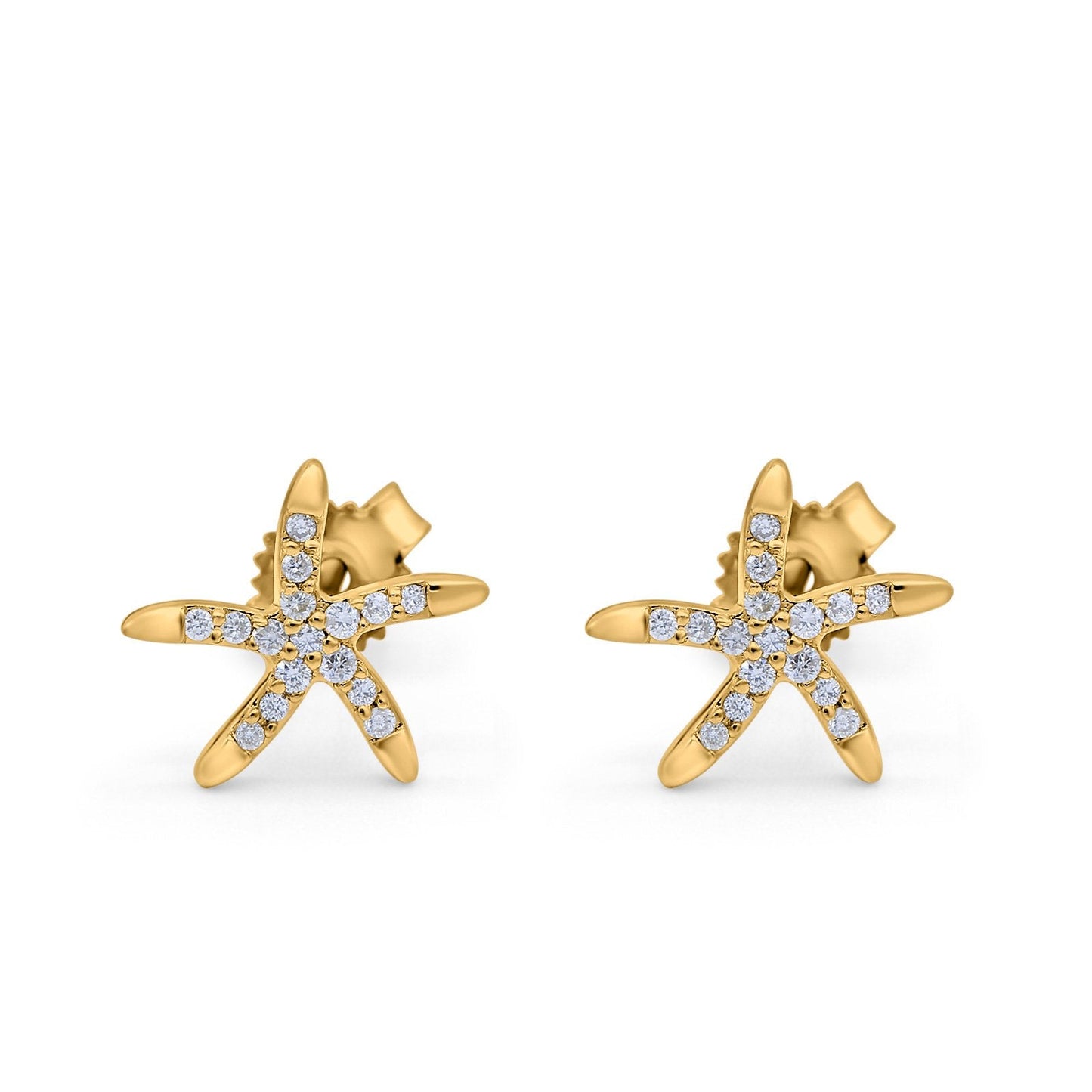 14K Yellow Gold .13ct Diamond Star Earrings