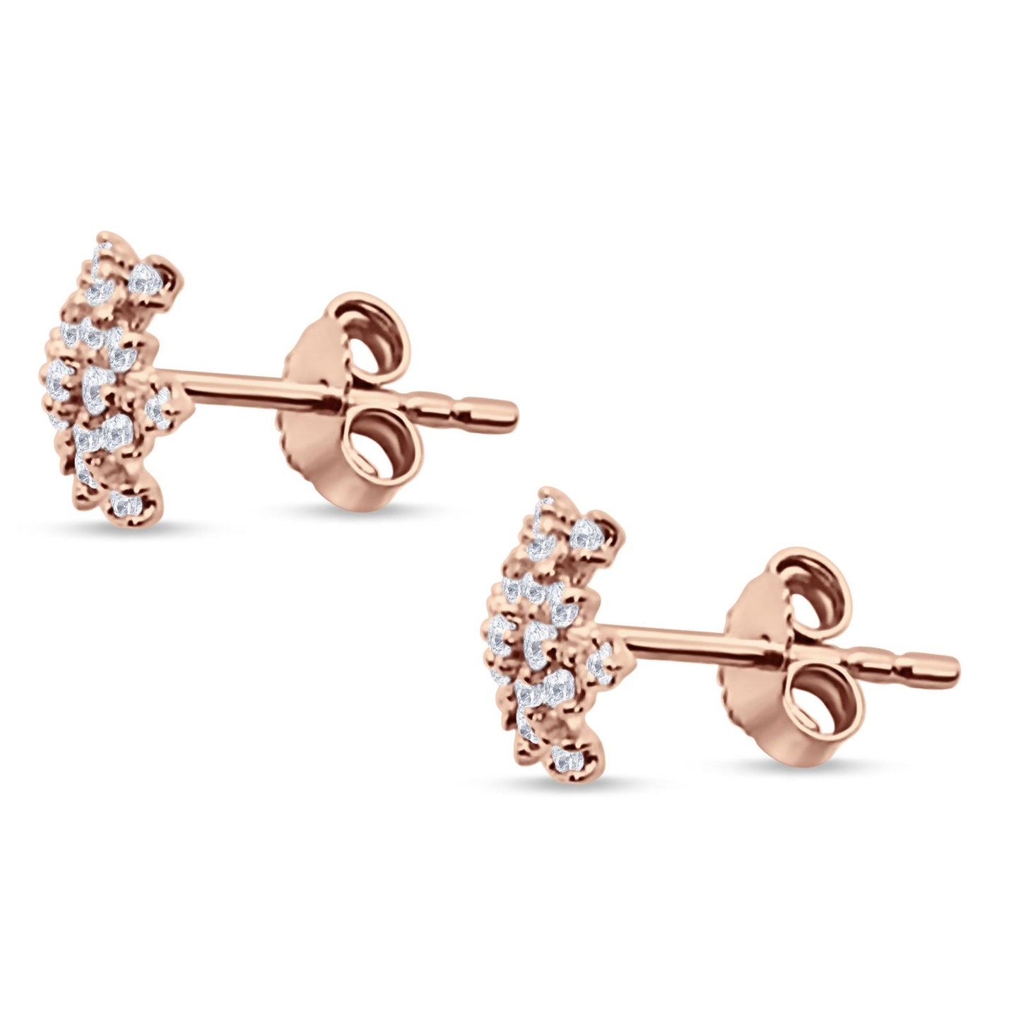 Solid 14K Rose Gold 8mm Snowflake Diamond Stud Earrings Wholesale