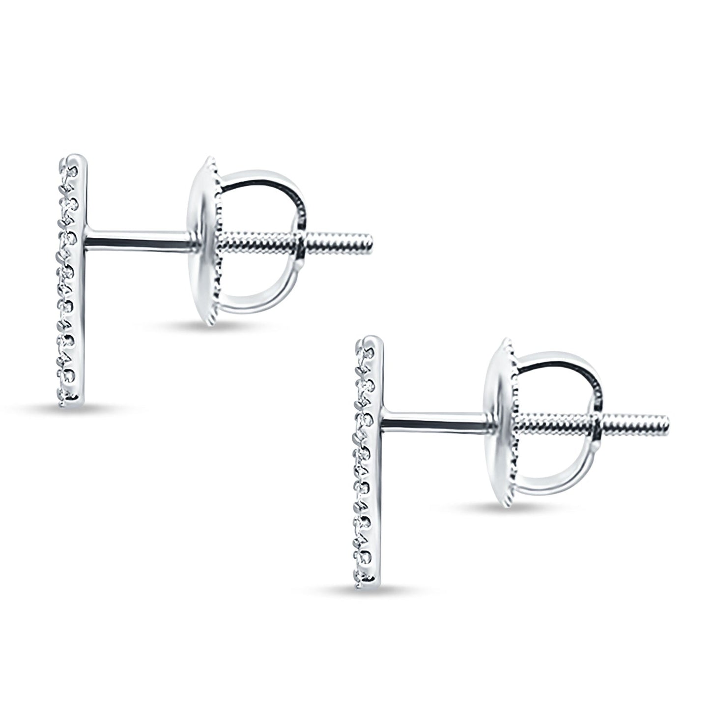 Solid 14K White Gold 10mm Bar Line Modern Diamond Stud Earrings Screw Back Wholesale