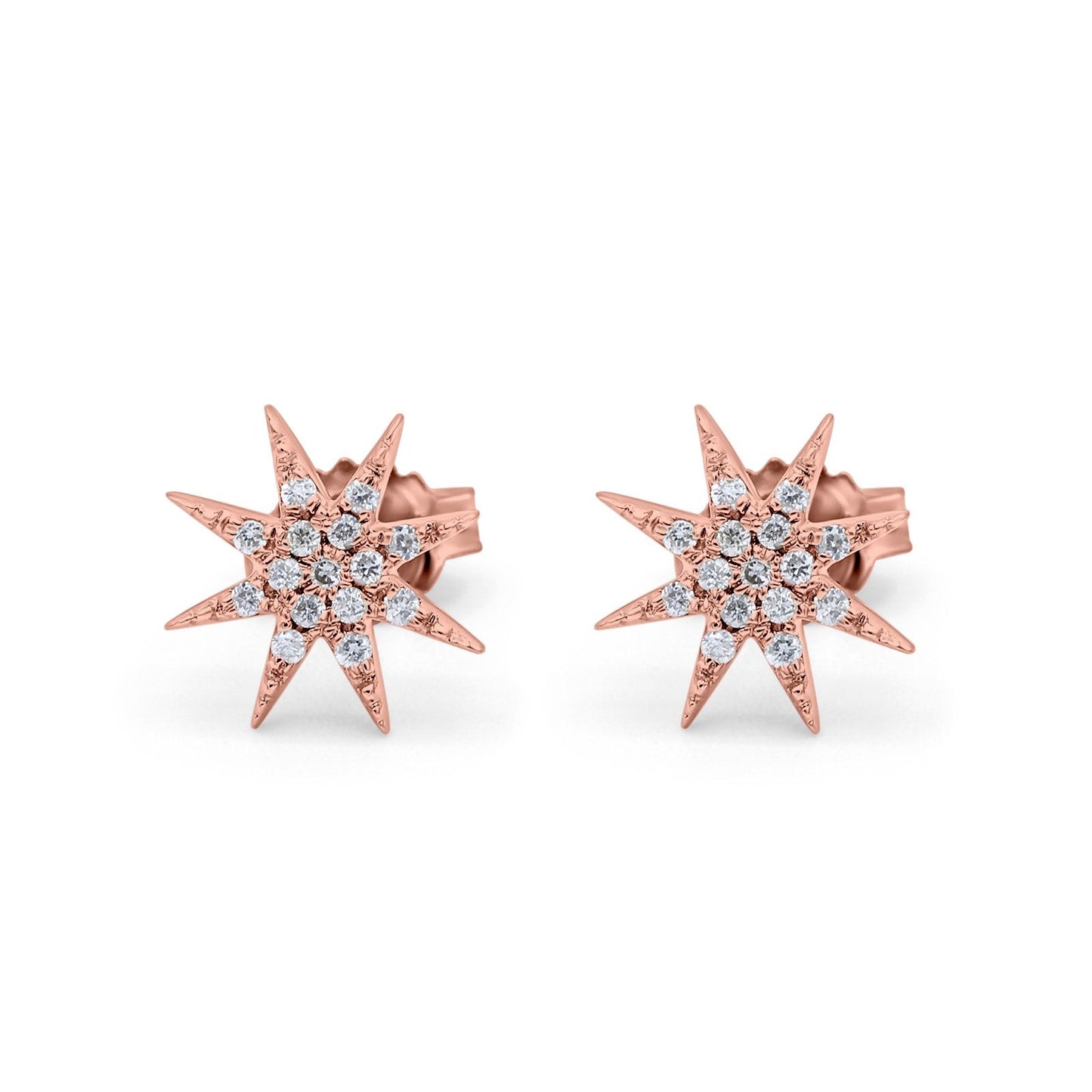 14K Rose Gold .06ct Trendy Starburst Diamond Stud Earrings