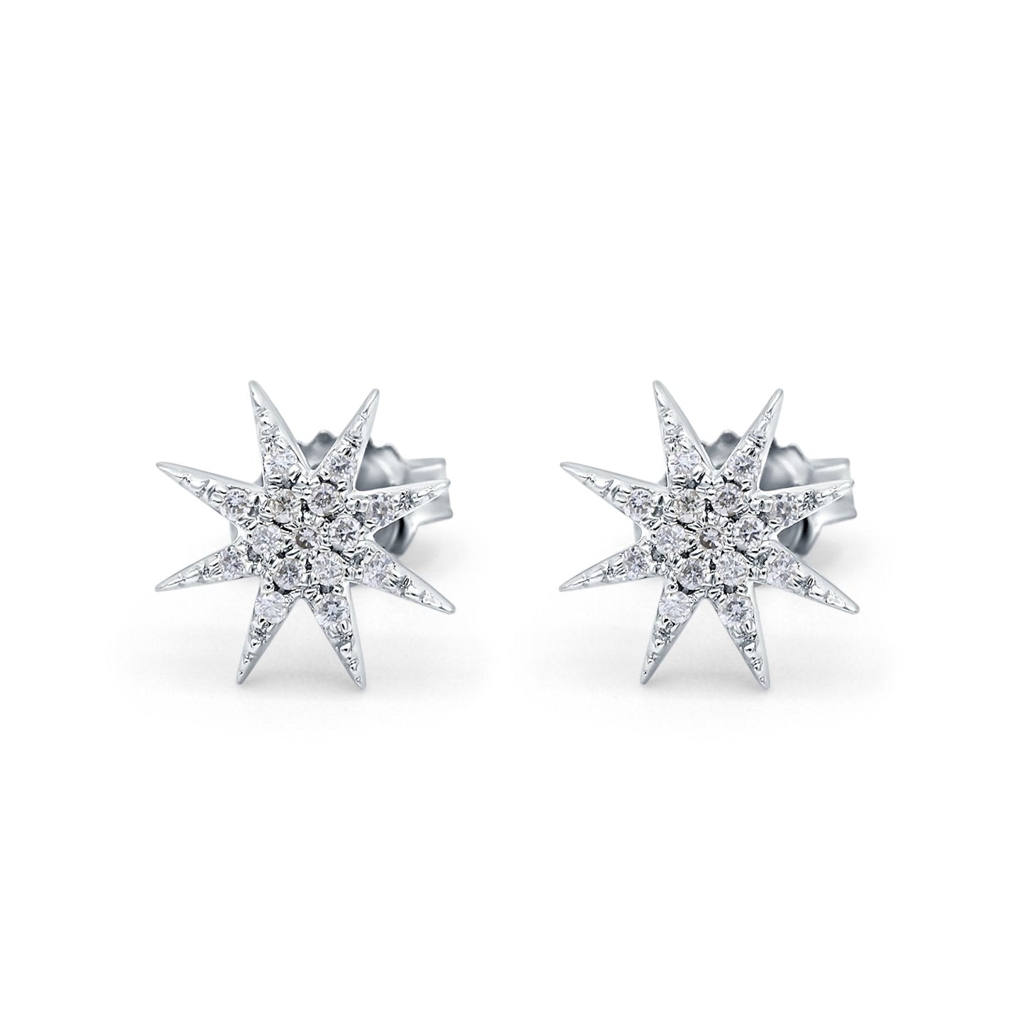 14K White Gold .06ct Trendy Starburst Diamond Stud Earrings