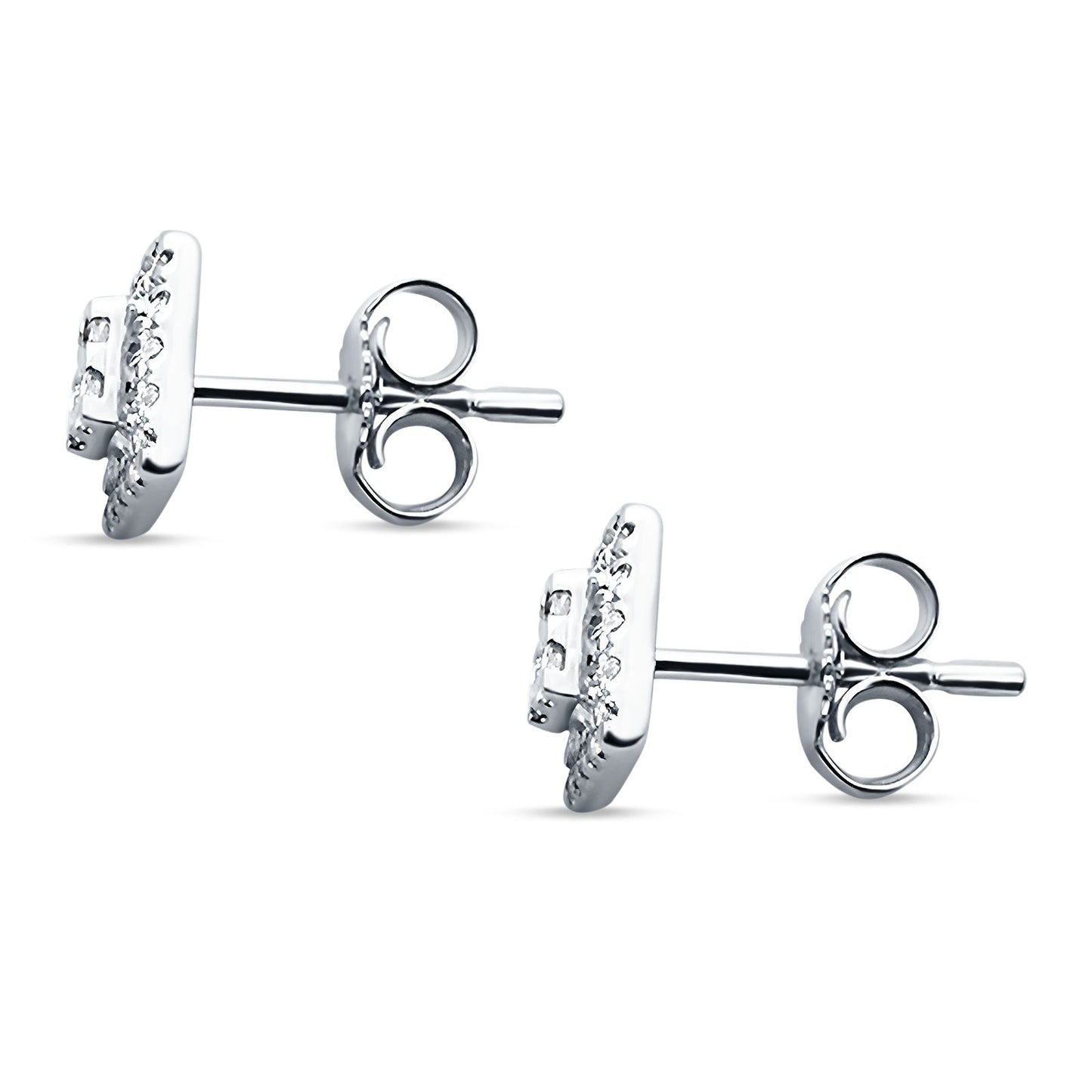 Diamond Stud Earrings Square Shaped Cluster 14K White Gold 0.27ct Wholesale