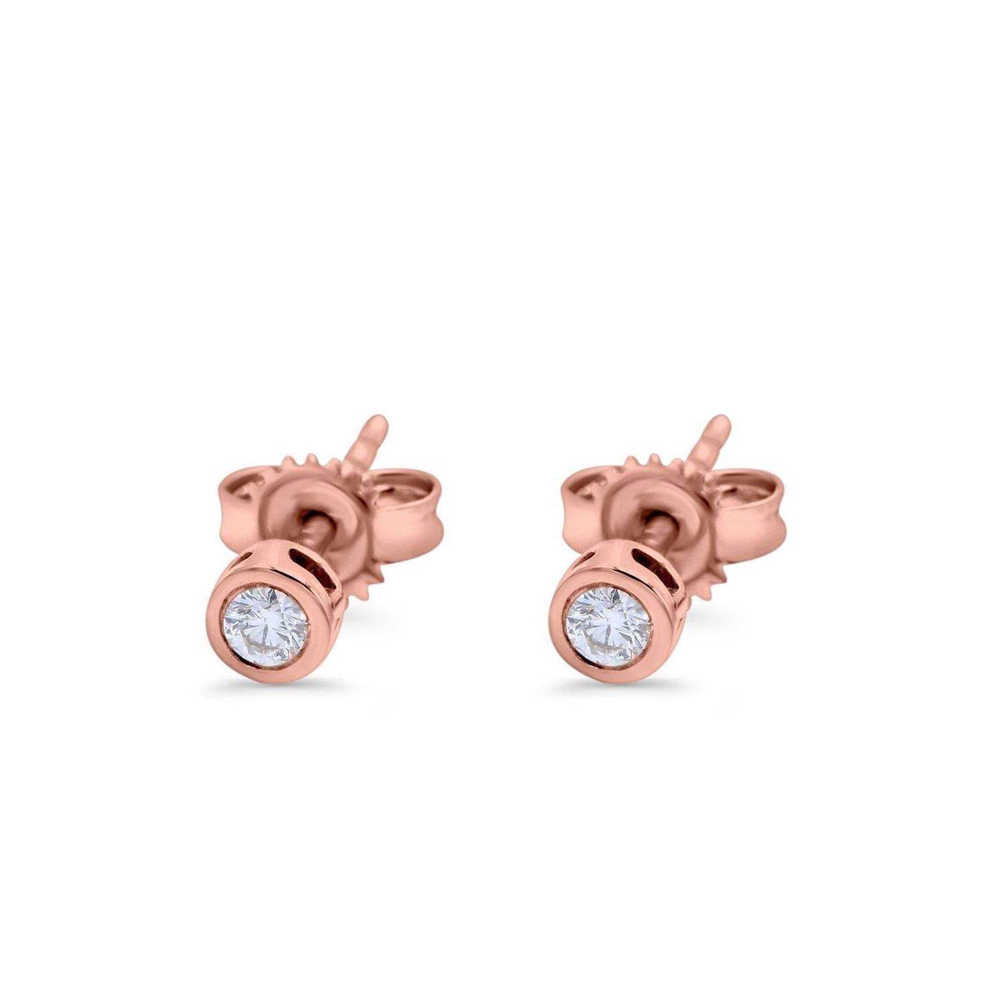 14K Rose Gold 0.09ct Round Diamond Bezel Solitaire Stud Earrings