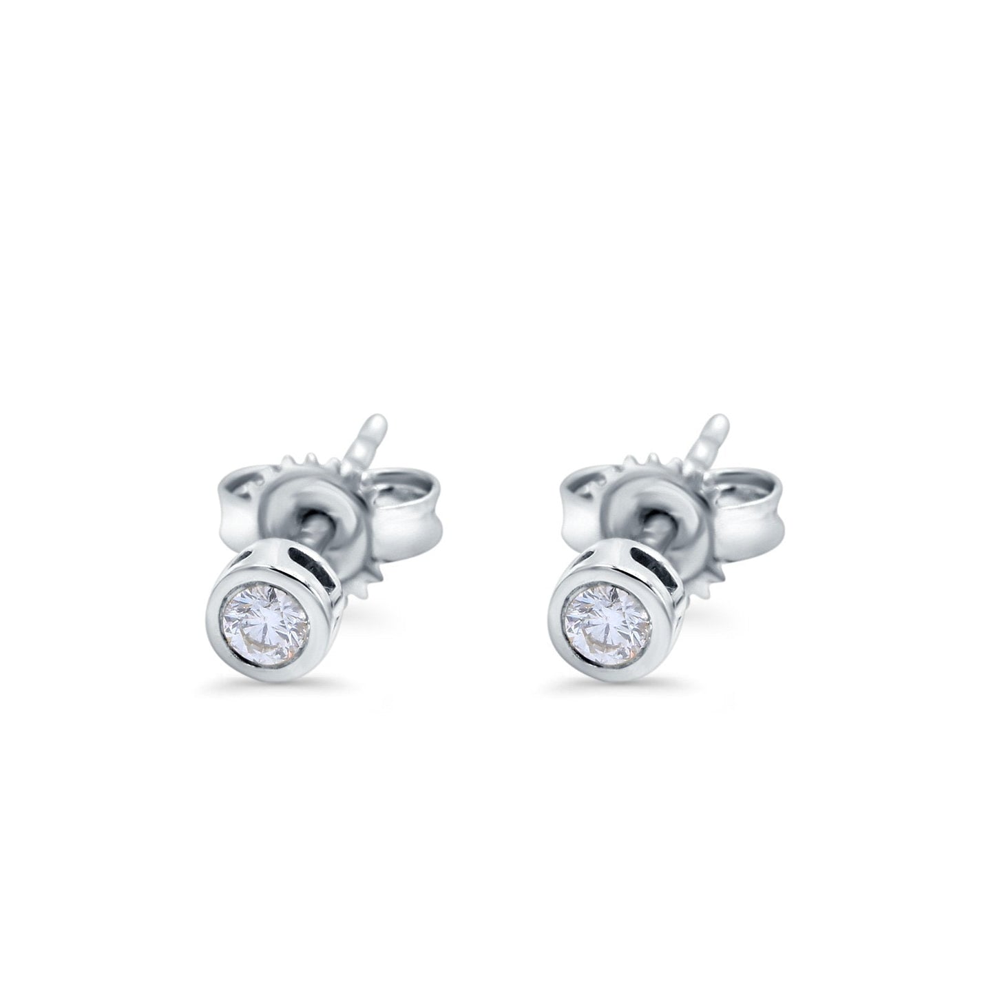 14K White Gold 0.09ct Round Diamond Bezel Solitaire Stud Earrings