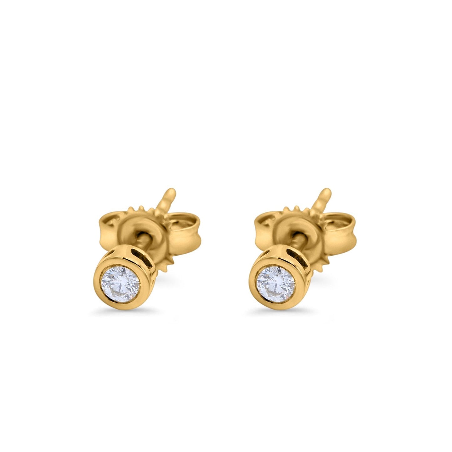 14K Yellow Gold 0.09ct Round Diamond Bezel Solitaire Stud Earrings