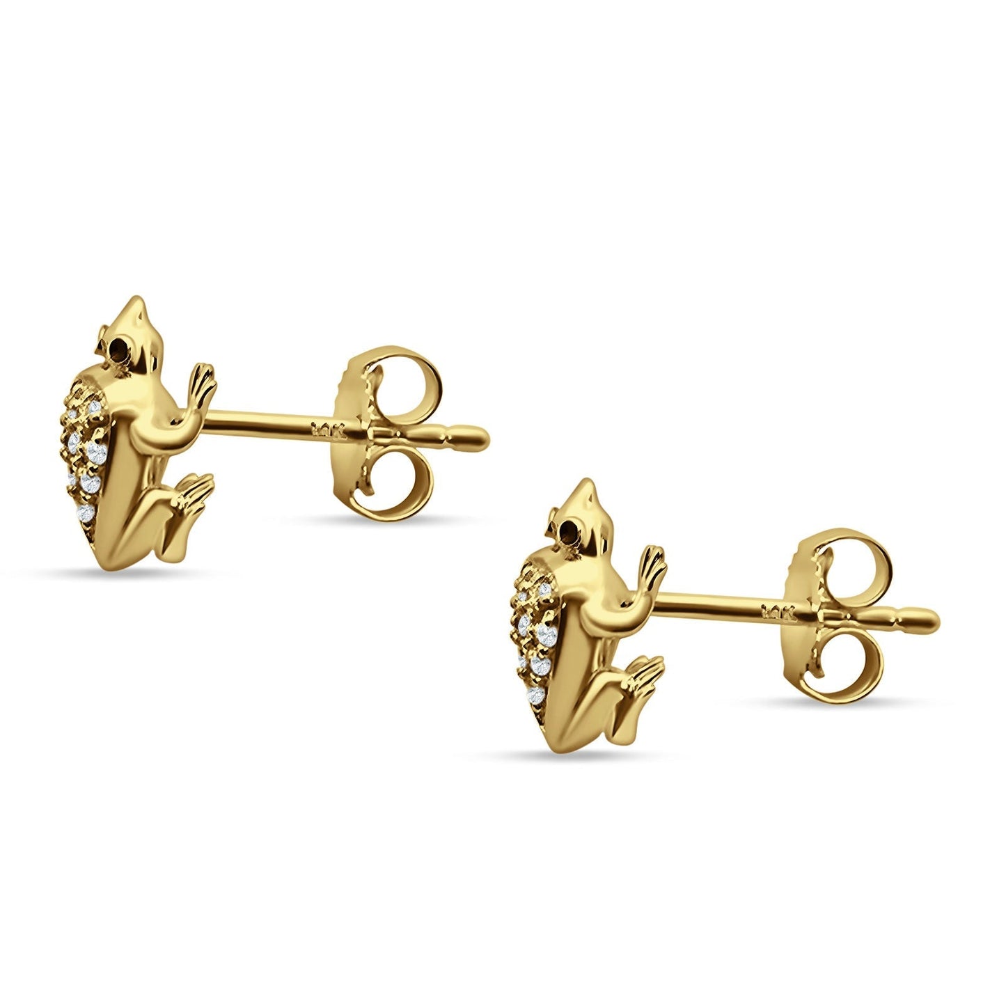 Diamond Frog Stud Earrings 14K Yellow Gold 0.08ct Wholesale