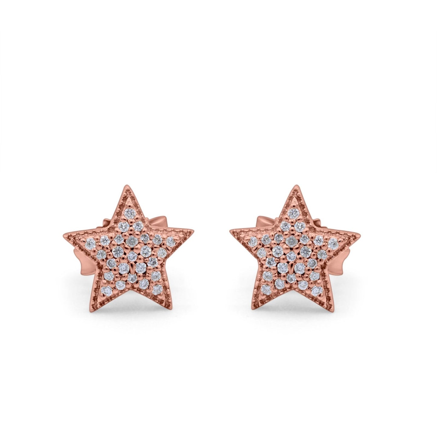 14K Rose Gold .09ct Trendy Micro Pave Star Diamond Stud Earrings