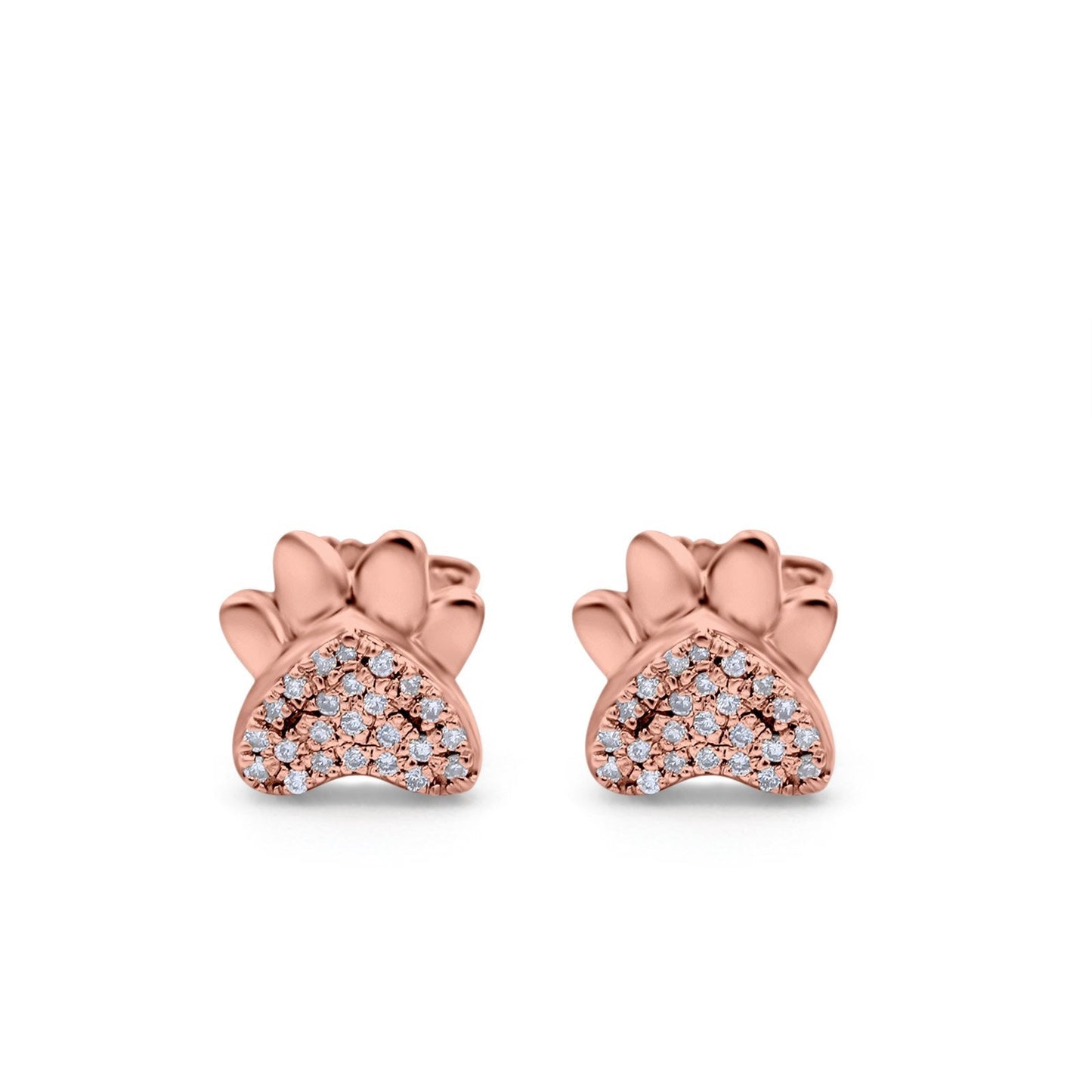 14K Rose Gold .08ct Cute Paw Print Diamond Stud Earring