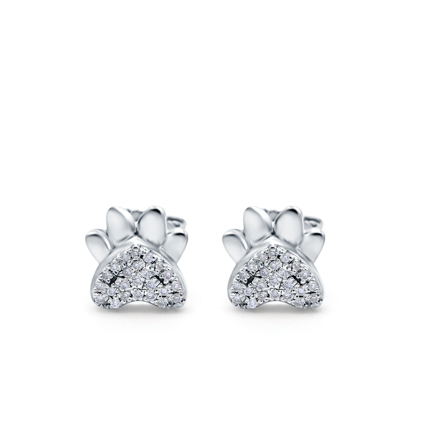 14K White Gold .08ct Cute Paw Print Diamond Stud Earring