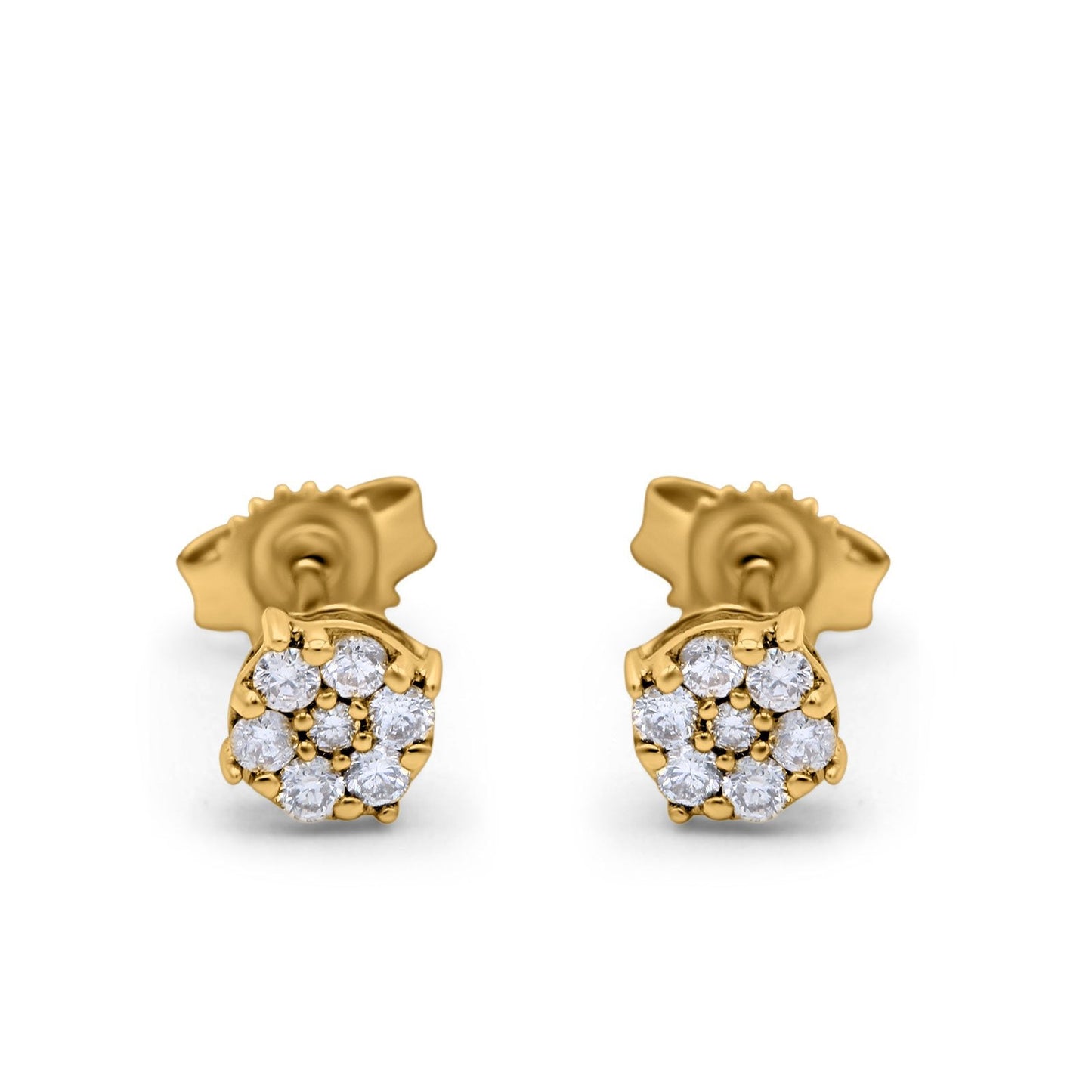 14K Yellow Gold .21ct G SI Diamond Flower Stud Earrings