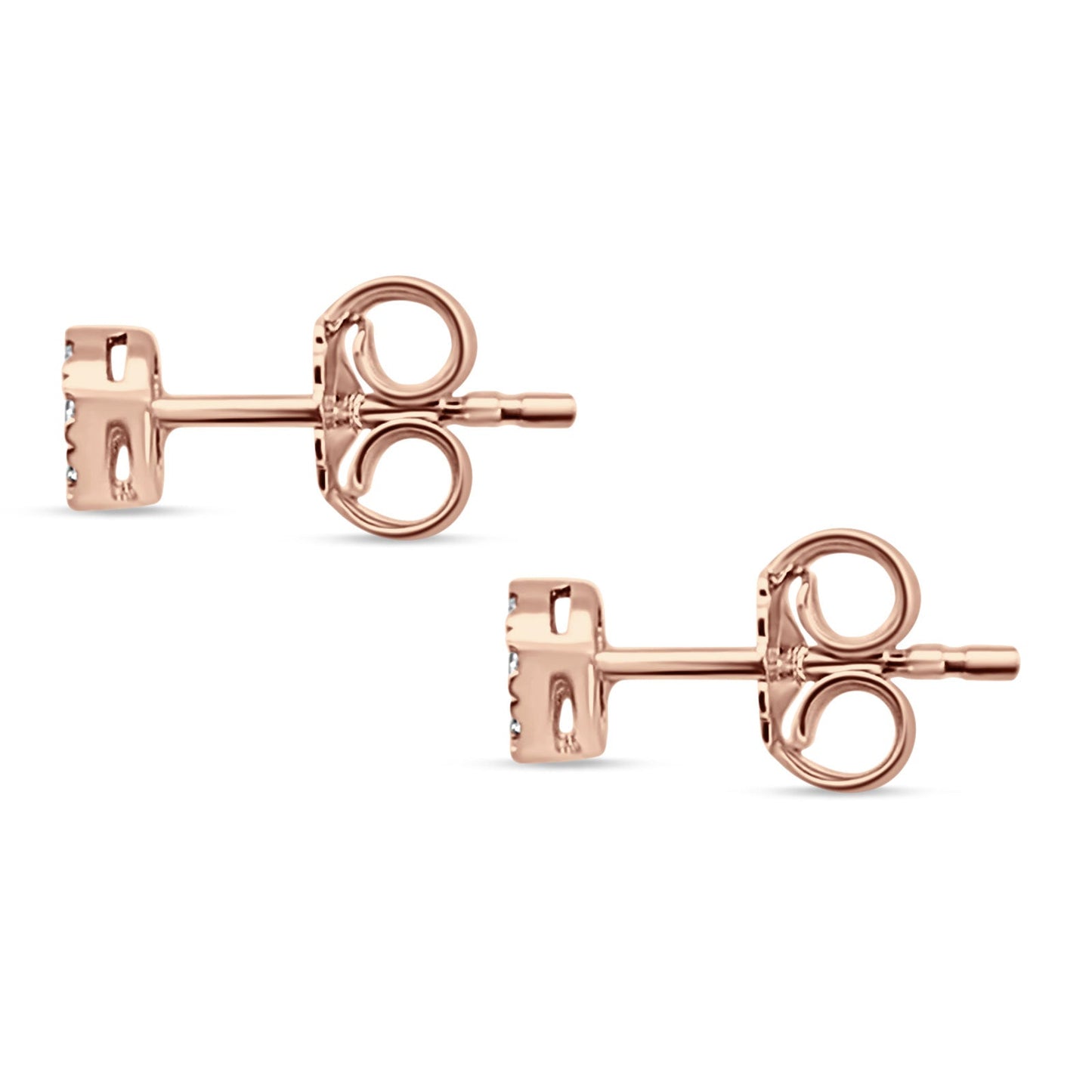 Solid 14K Rose Gold 4.5mm Flower Round Diamond Push Back Stud Earrings Wholesale