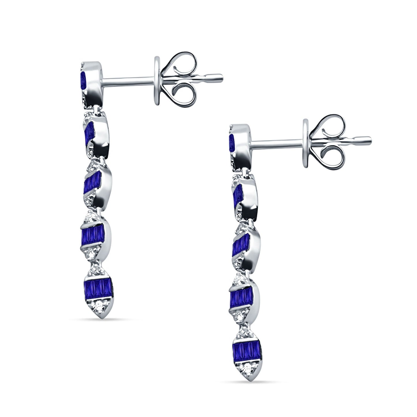 Dangle Drop Diamond Stud Earrings Cascading Blue Sapphire 14K White Gold 0.57ct Wholesale