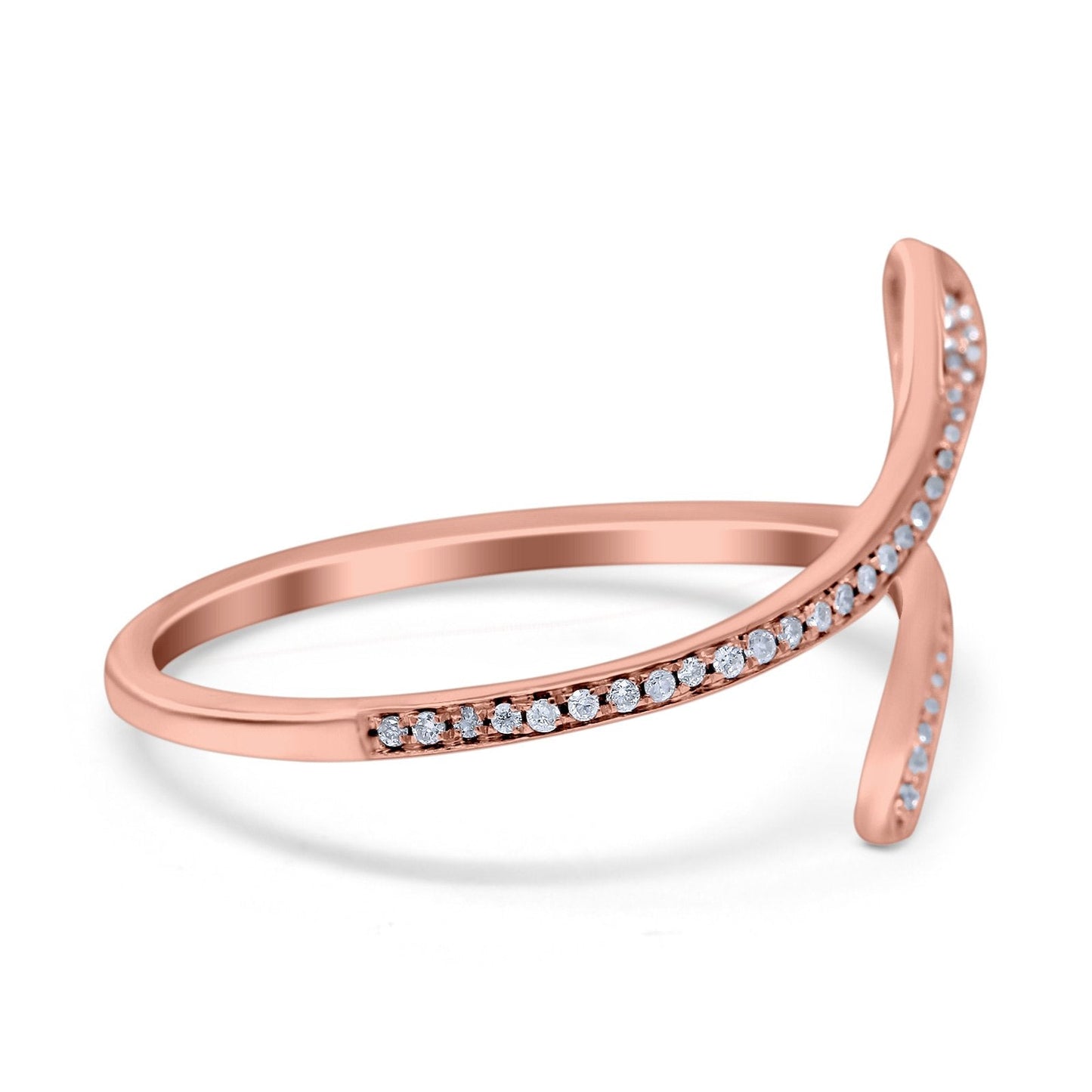 14K Rose Gold 0.10ct Round 3mm G SI Diamond Petite Dainty Snake Eternity Band Engagement Wedding Ring Size 6.5