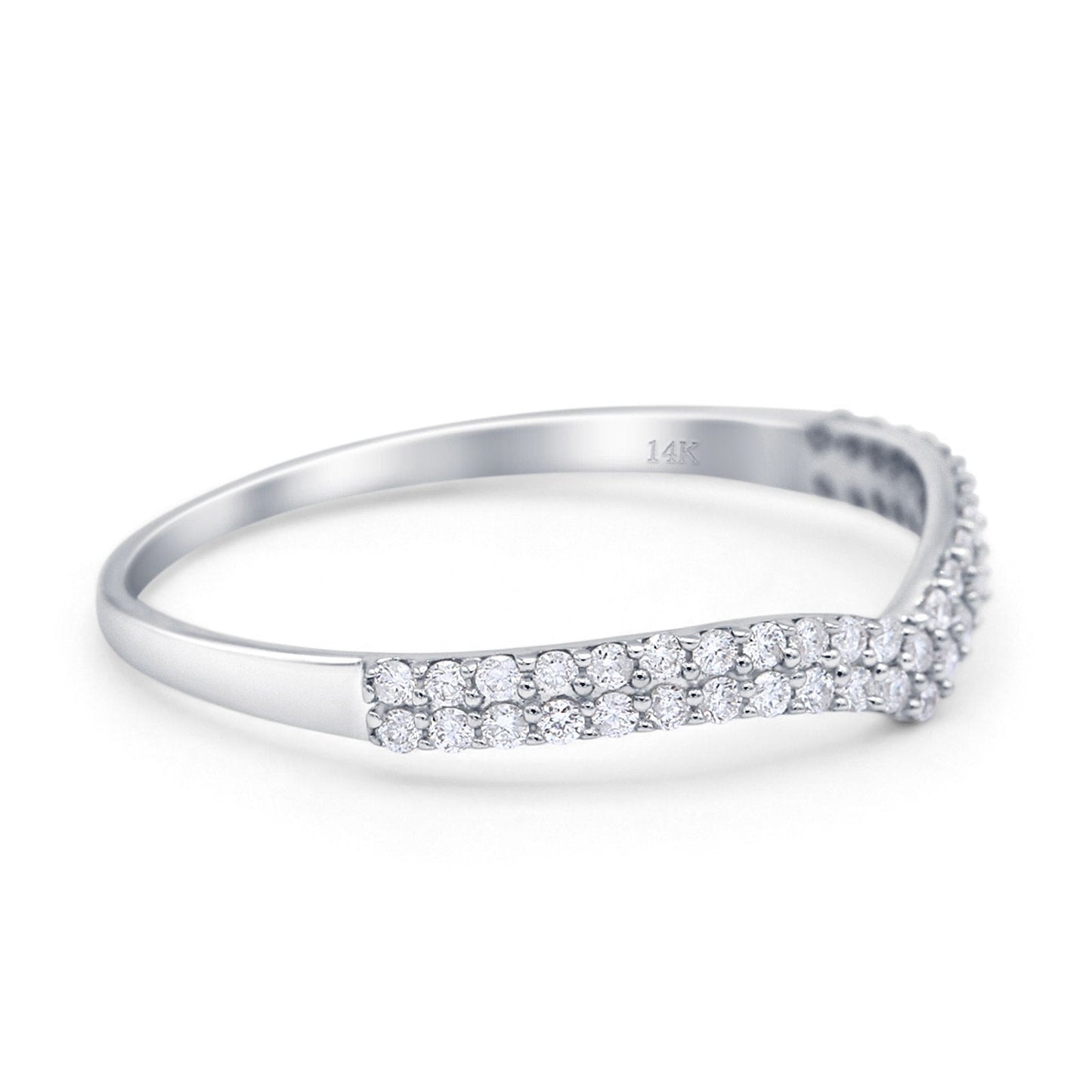 14K White Gold 0.22ct Round 2mm G SI V Shape Chevron Diamond Eternity Bands Engagement Wedding Ring Size 6.5