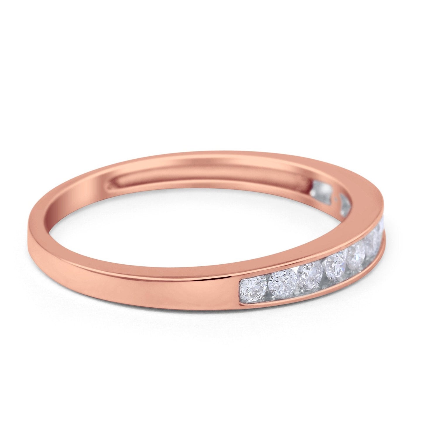 14K Rose Gold 0.24ct Round 3mm G SI Diamond Channel Set Half Eternity Engagement Wedding Ring Size 6.5