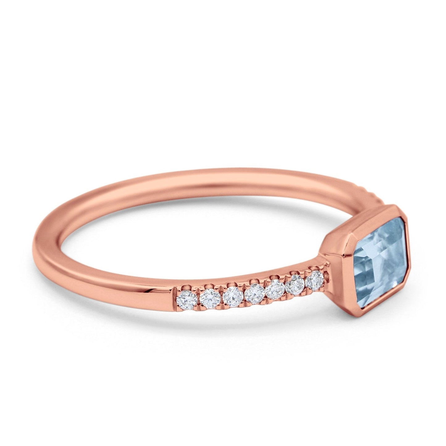 14K Rose Gold 0.56ct Trendy Cushion Aquamarine 5.2mm G SI Diamond Engagement Wedding Ring Size 6.5