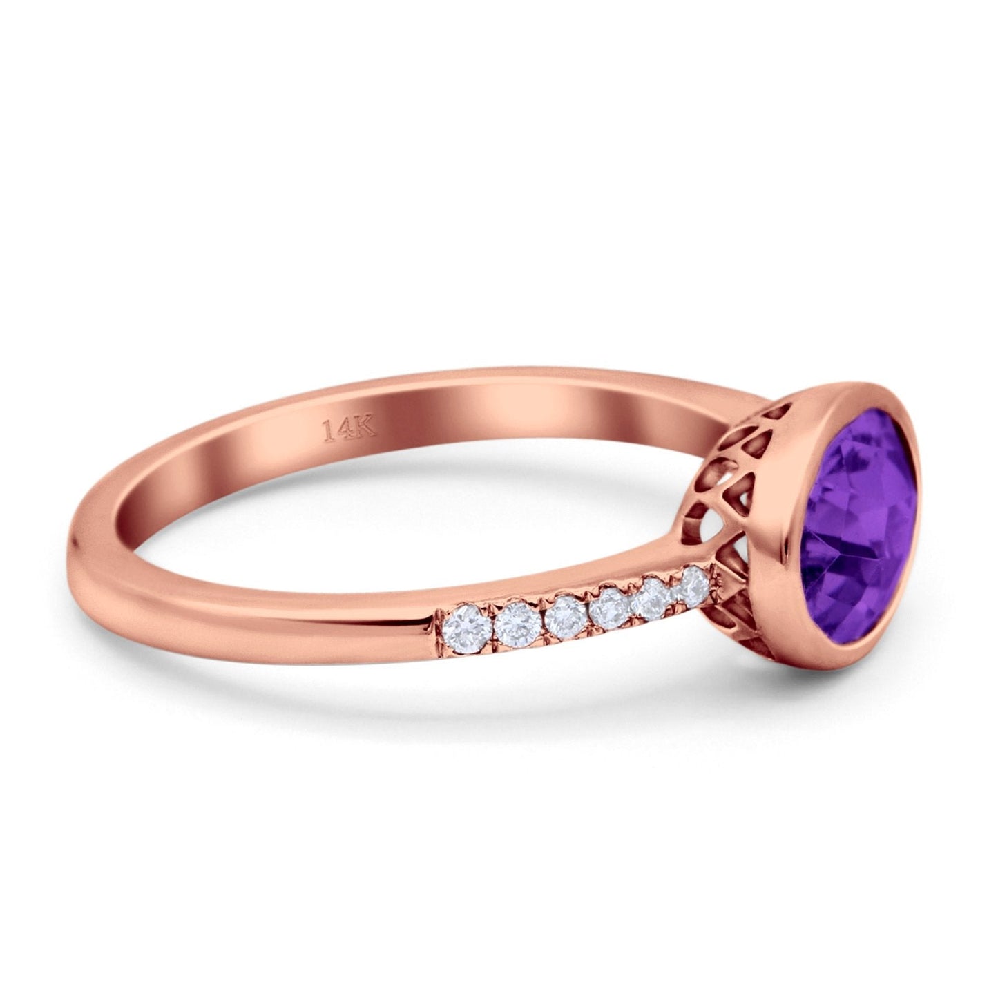 14K Rose Gold 1.25ct Oval Amethyst 7.5mm G SI Diamond Engagement Wedding Ring Size 6.5