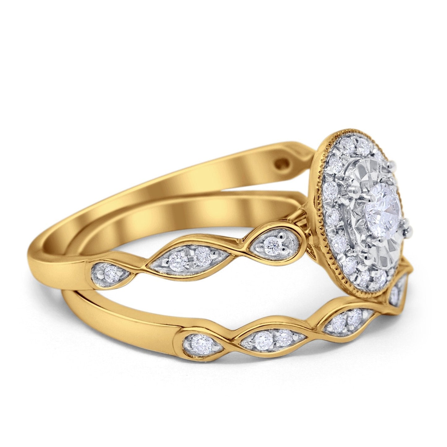 14K Yellow Gold 0.32ct Oval Shape 10mm G SI Diamond Engagement Bridal Set Wedding Ring Size 6.5