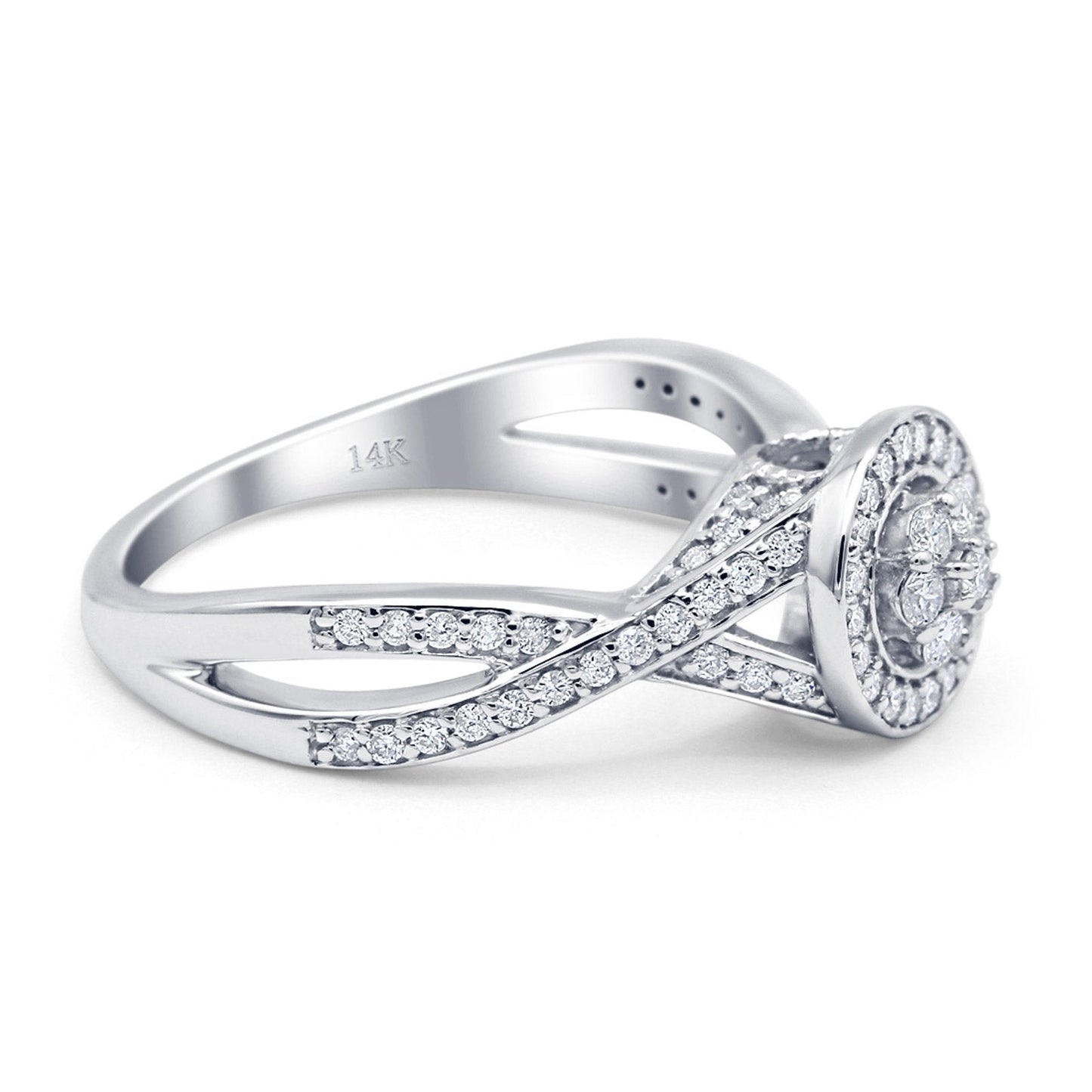 14K White Gold 0.4ct Round 8mm G SI Diamond Twisted Band Engagement Wedding Ring Size 6.5