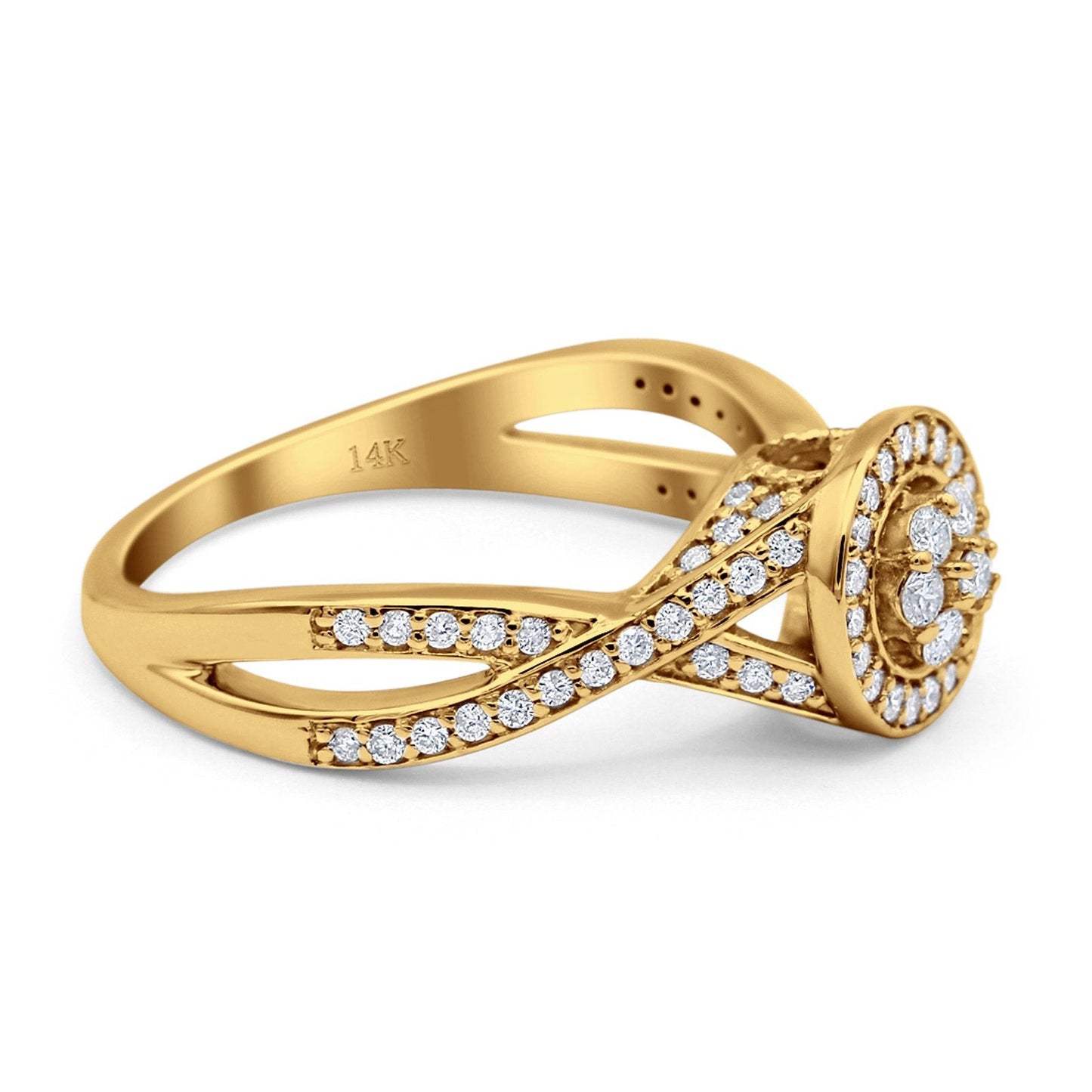 14K Yellow Gold 0.4ct Round 8mm G SI Diamond Twisted Band Engagement Wedding Ring Size 6.5