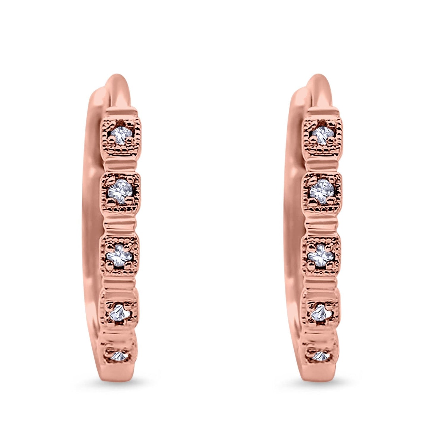 14K Rose Gold .07ct Diamond Hoop Huggie Earrings