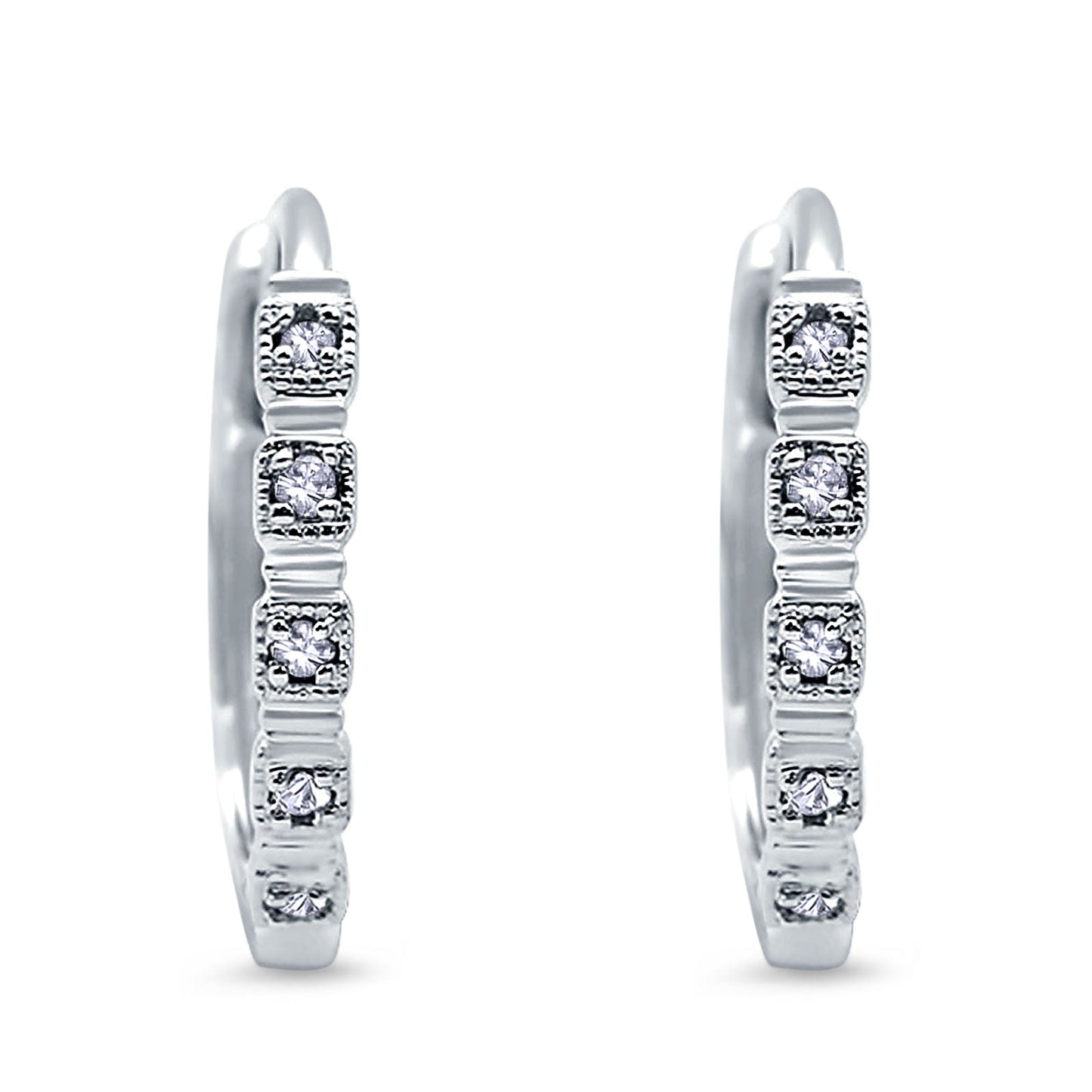 14K White Gold .07ct Diamond Hoop Huggie Earrings