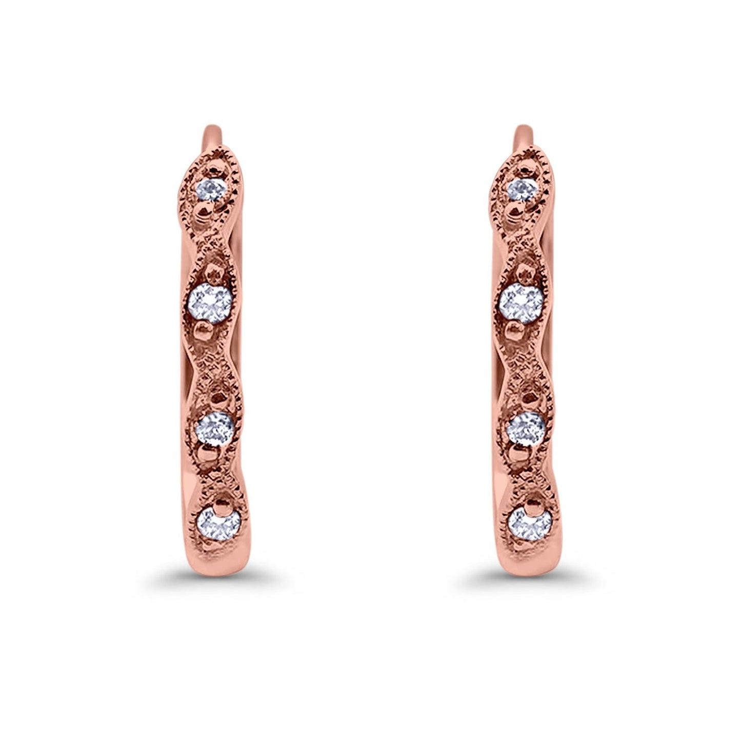 .09ct 14K Rose Gold Diamond Hoop Huggie Earrings