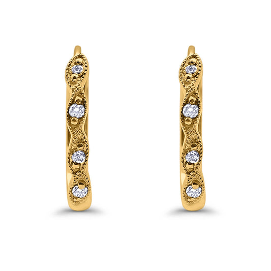 .09ct 14K Yellow Gold Diamond Hoop Huggie Earrings